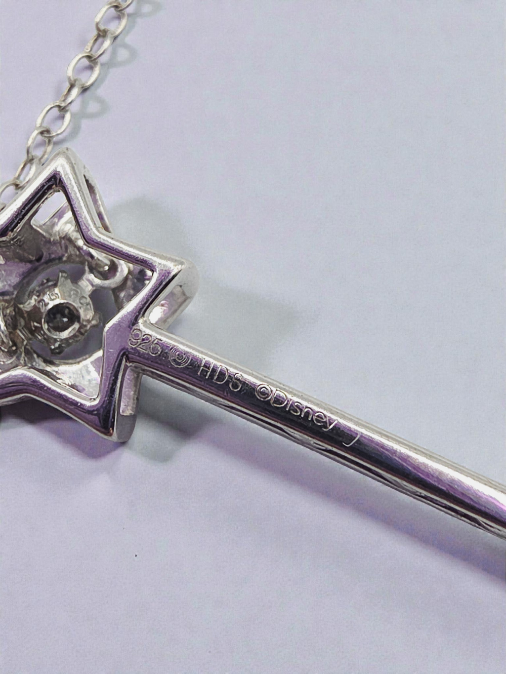 Disney Enchanted Sterling Silver Tinkerbell Wand Diamond Pendant Necklace 18"