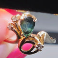 Solid 10K Gold Ring with Pear-Cut Blue Sapphire & Diamond Accents – Size 5.75