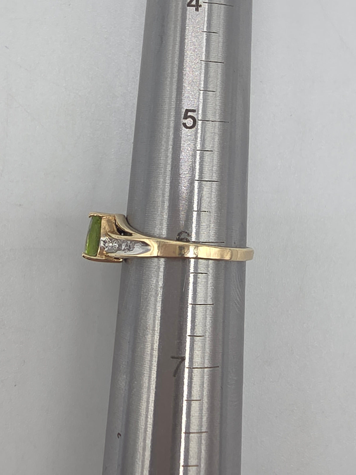 Solid 10K Yellow Gold Heart Cut Green Peridot Ring with CZ Accents - Size 6