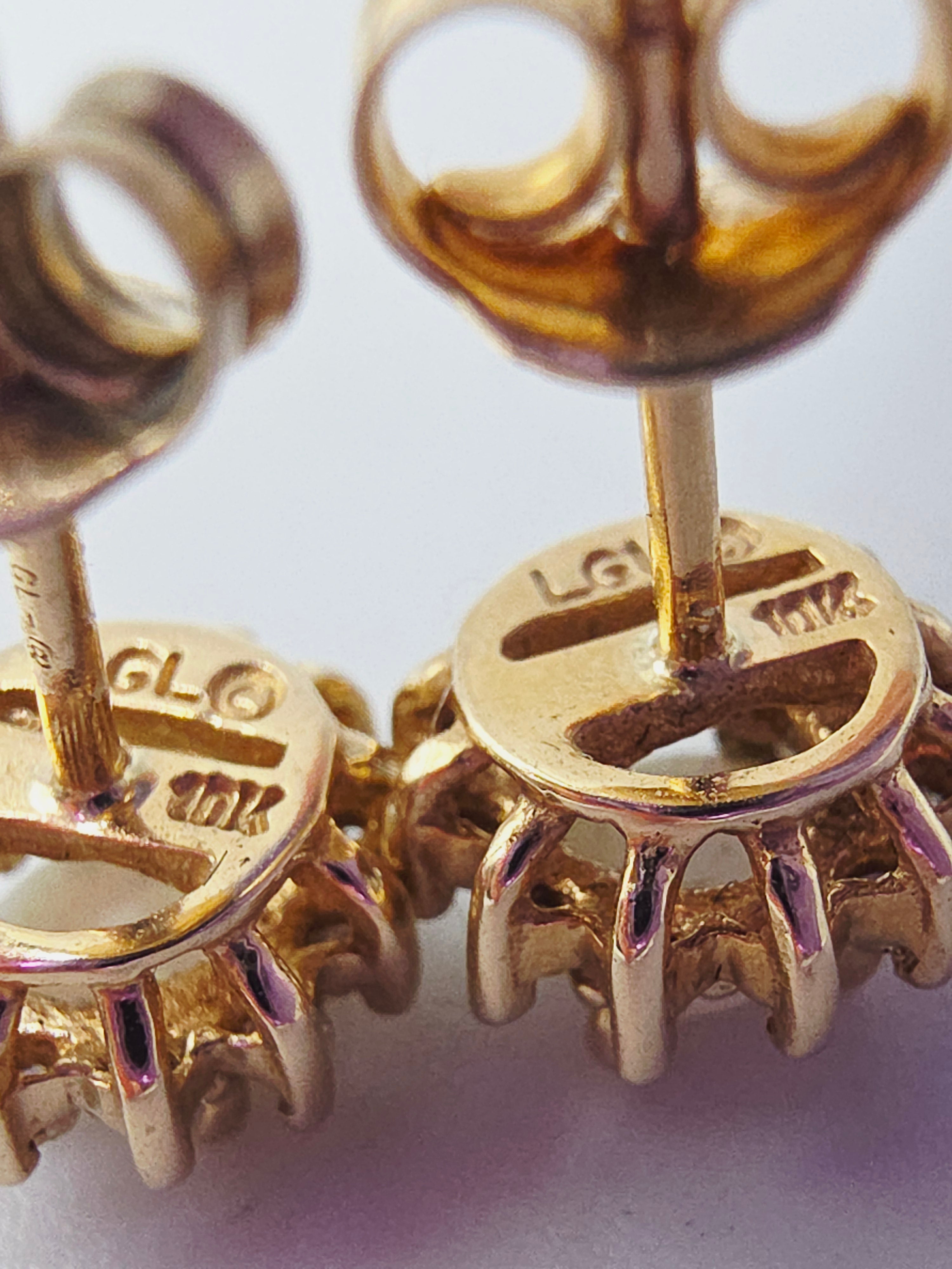 Solid 10K Yellow Gold Opal and Diamond Halo Stud Earrings