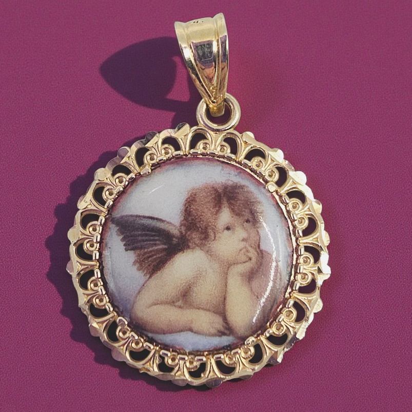 Michael Anthony Solid 14K Yellow Gold Guardian Angel Prayer Necklace Pendant