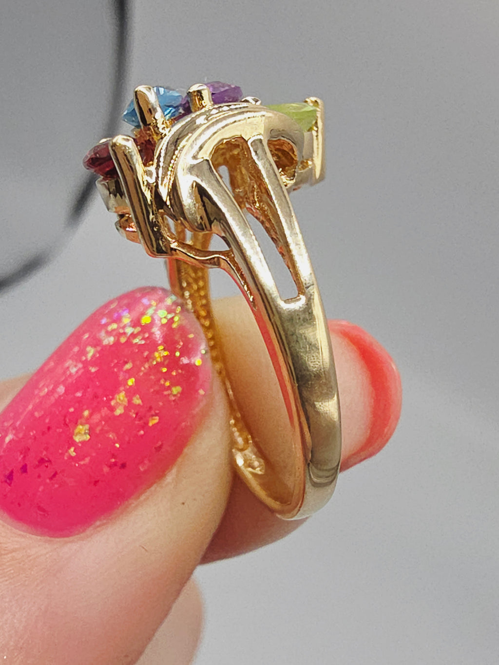 Solid 10K Yellow Gold Ring with Topaz Amethyst Peridot Garnet - Size 5