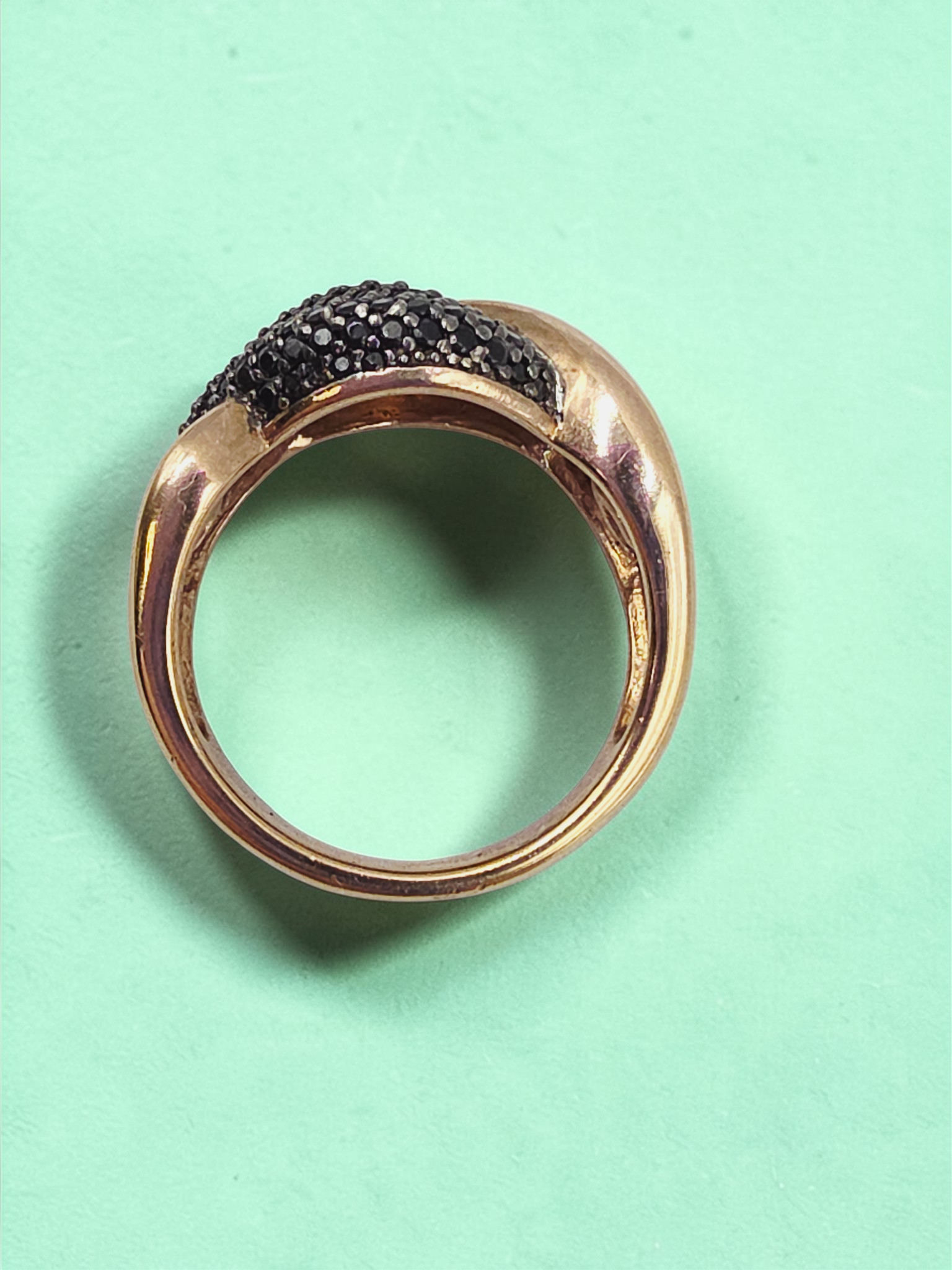 925 Sterling Silver Ring with Rose Gold Vermeil & Black Tourmaline – Size 9