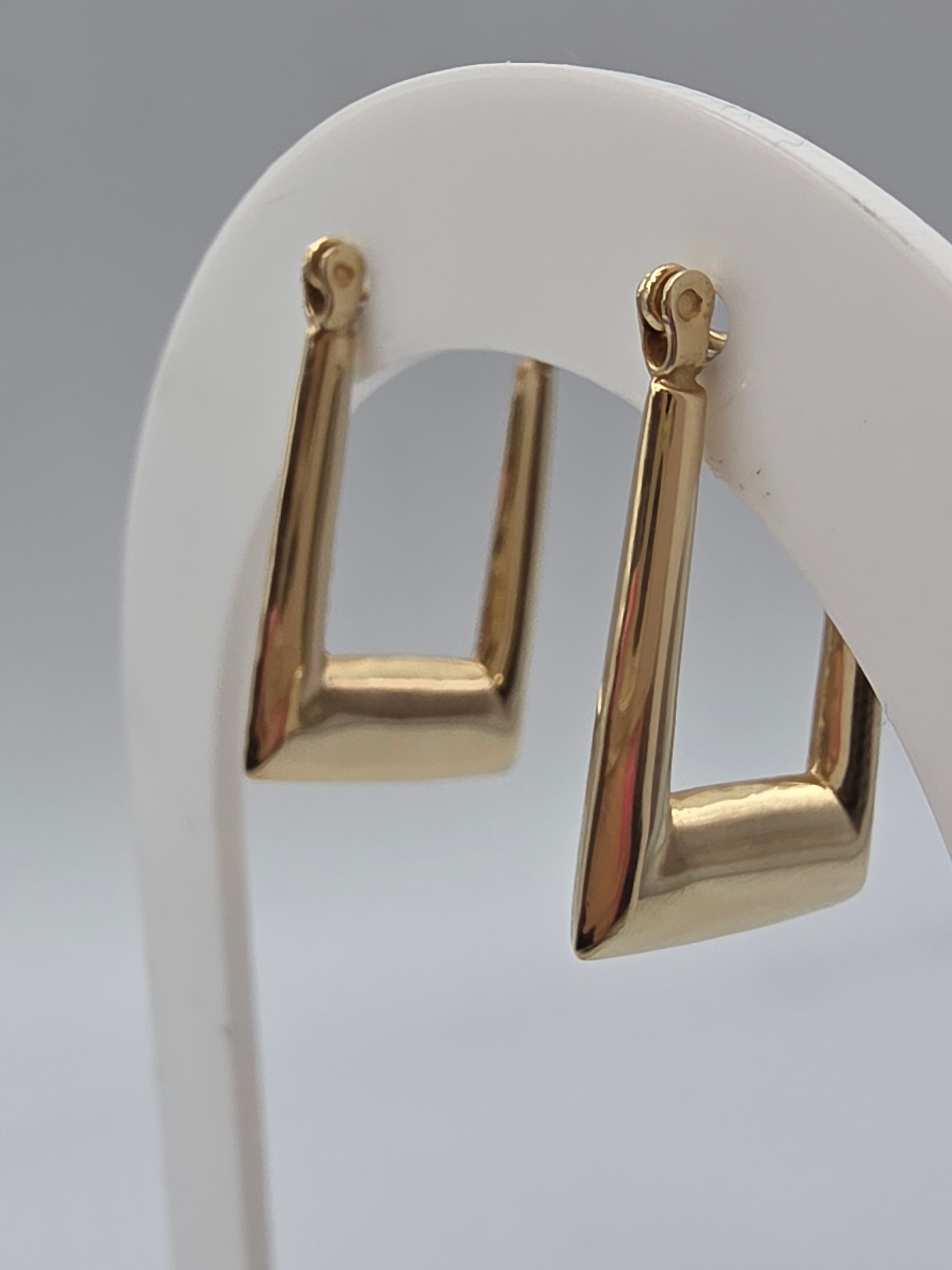 Solid 14K Yellow Gold Rectangular Hoop Earrings with Hinged Snap Bar Closures