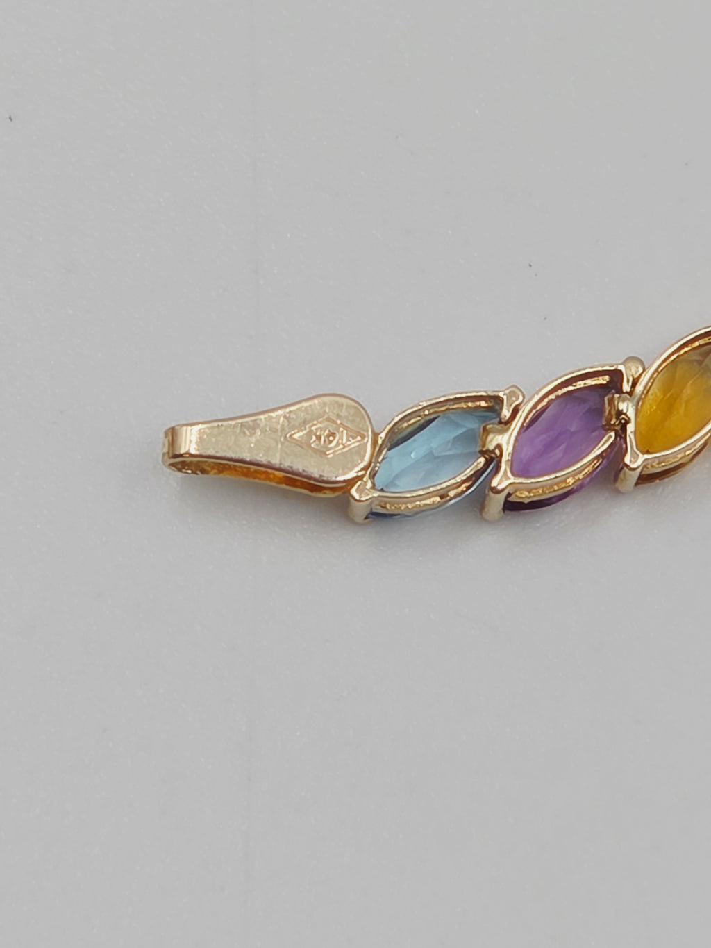 Solid 14K Gold Bracelet with Garnet, Topaz, Citrine, Peridot, Amethyst 7.25 Inch