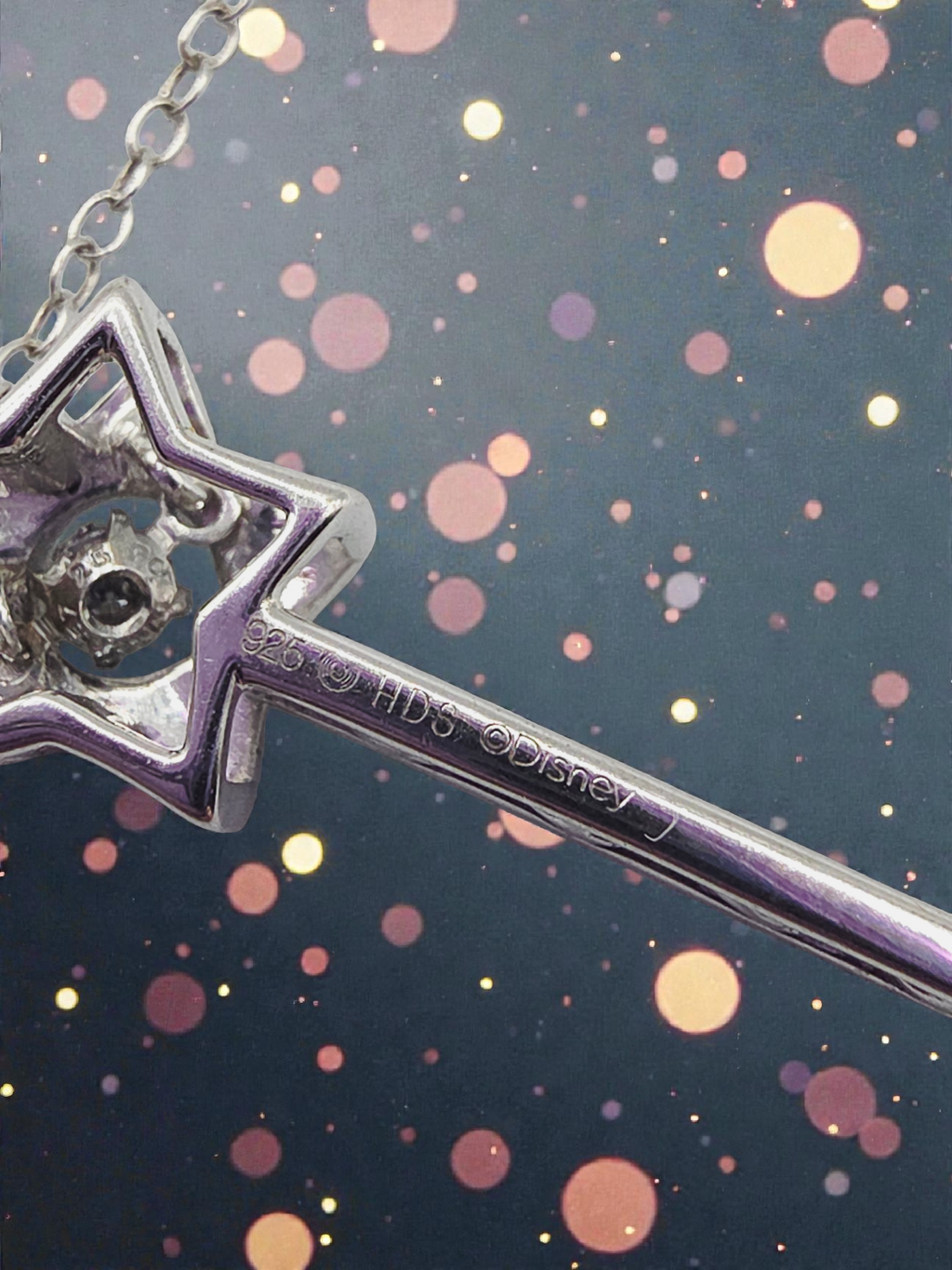 Disney Enchanted Sterling Silver Tinkerbell Wand Diamond Pendant Necklace 18"