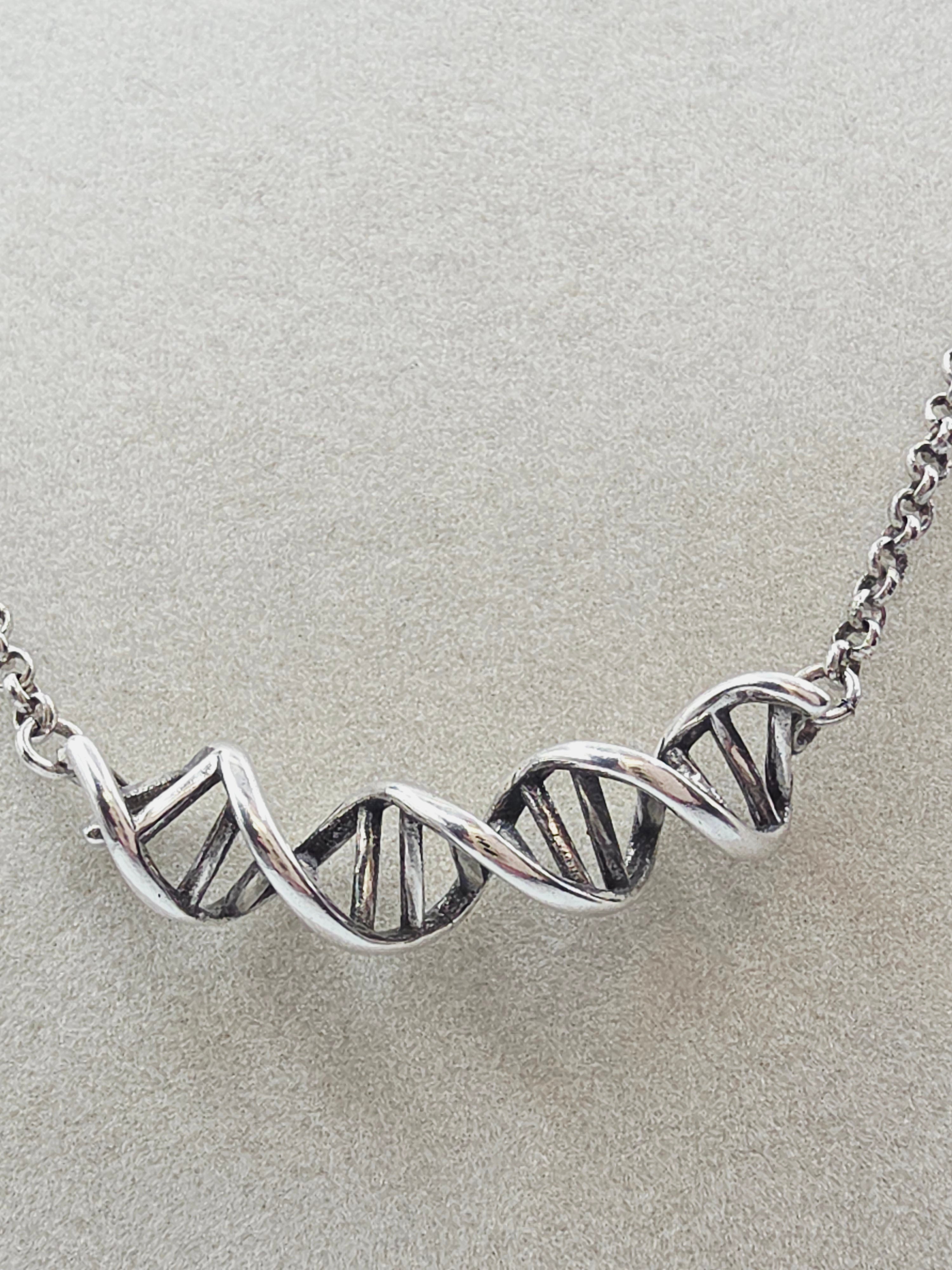925 Sterling Silver DNA Science Life Pendant Necklace - Adjustable