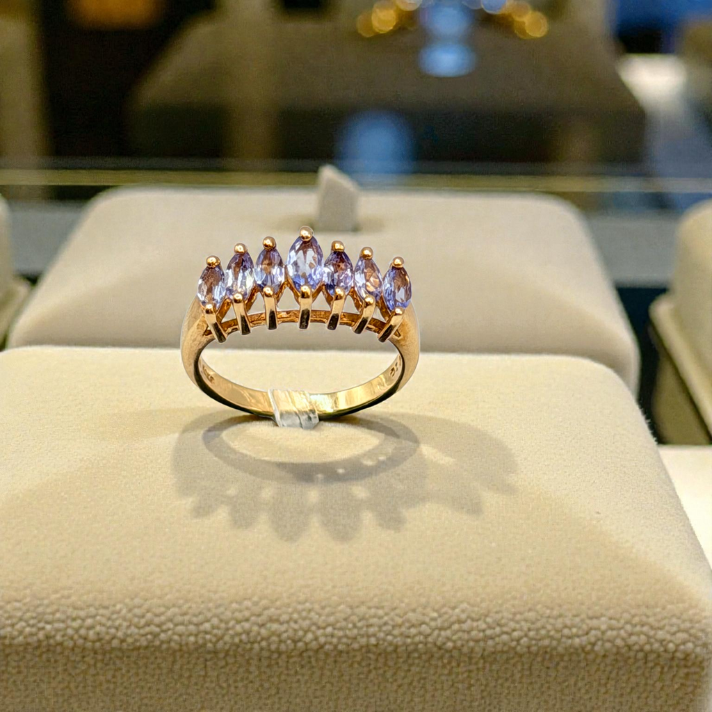 Solid 10K Yellow Gold Ring with Marquise Cut Tanzanite Size 6.75