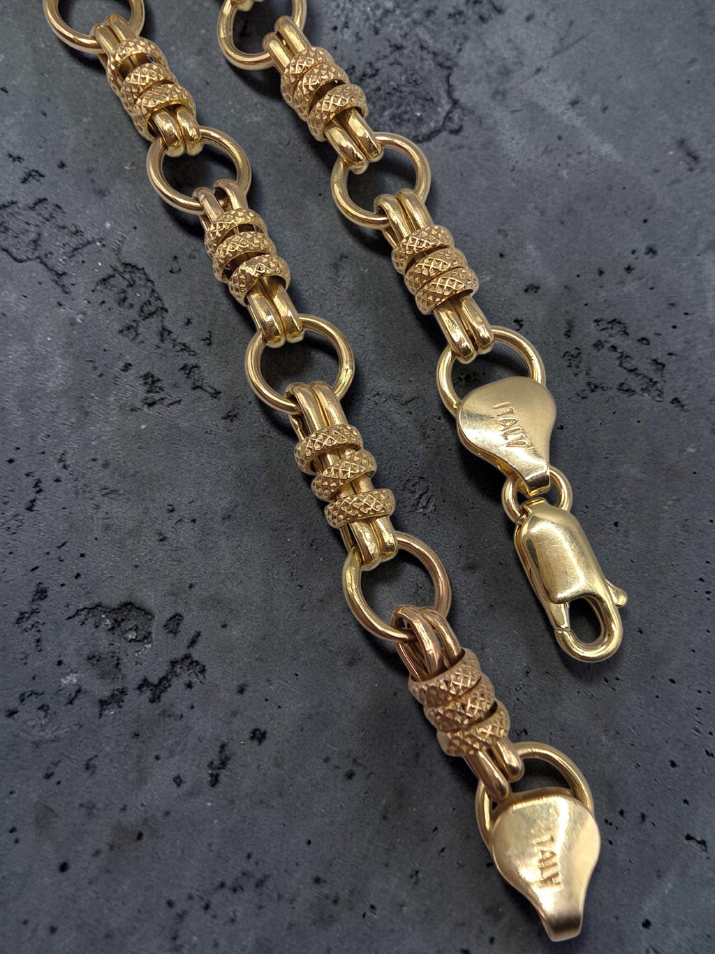 Unique Vintage Solid 14K Yellow Gold Station Link Bracelet - 7 Inch