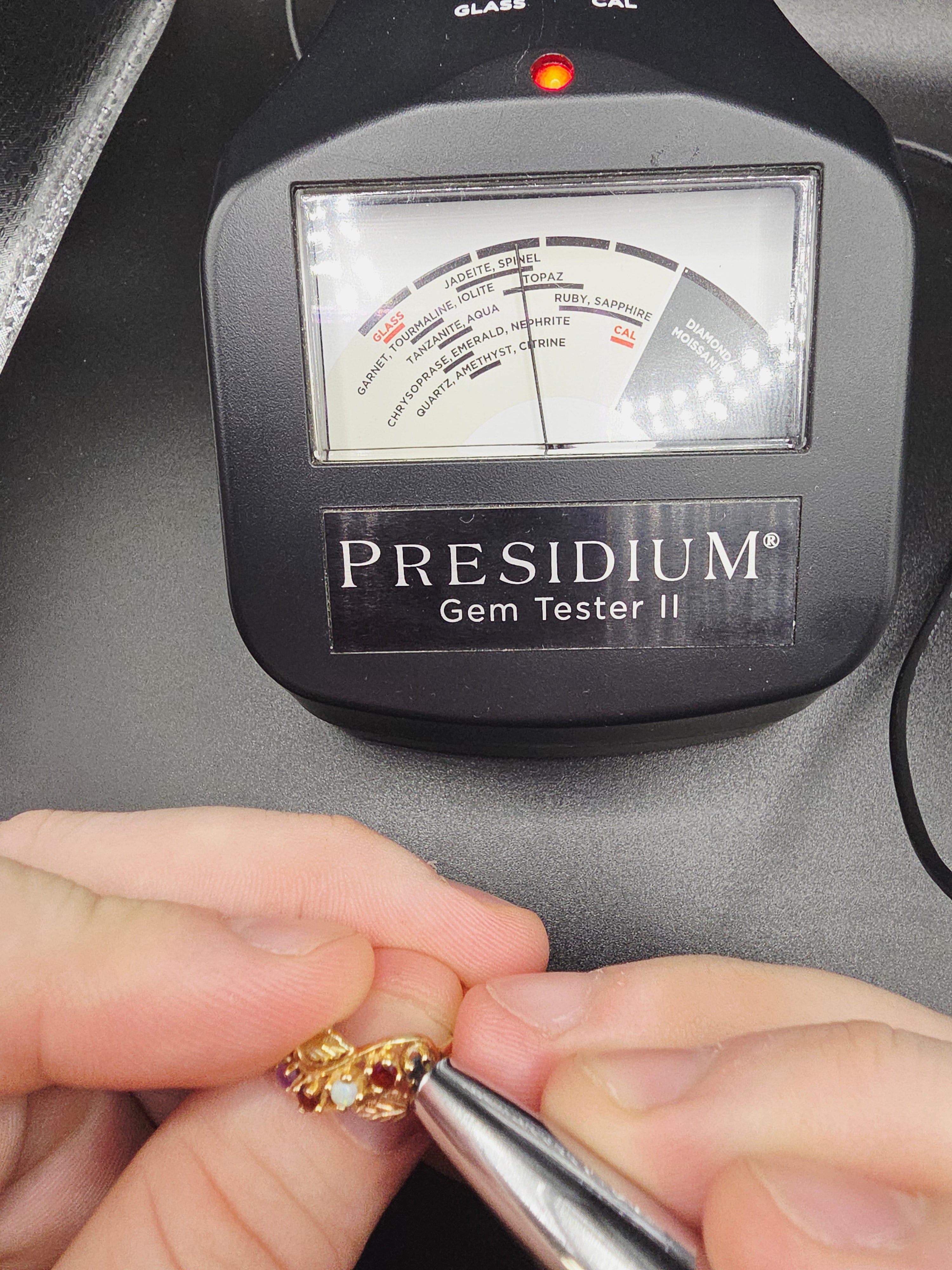 Solid 14K Yellow Gold Ring with Round Cut Opal, Garnet, Blue Topaz, Amethyst, and Diamond Size 8