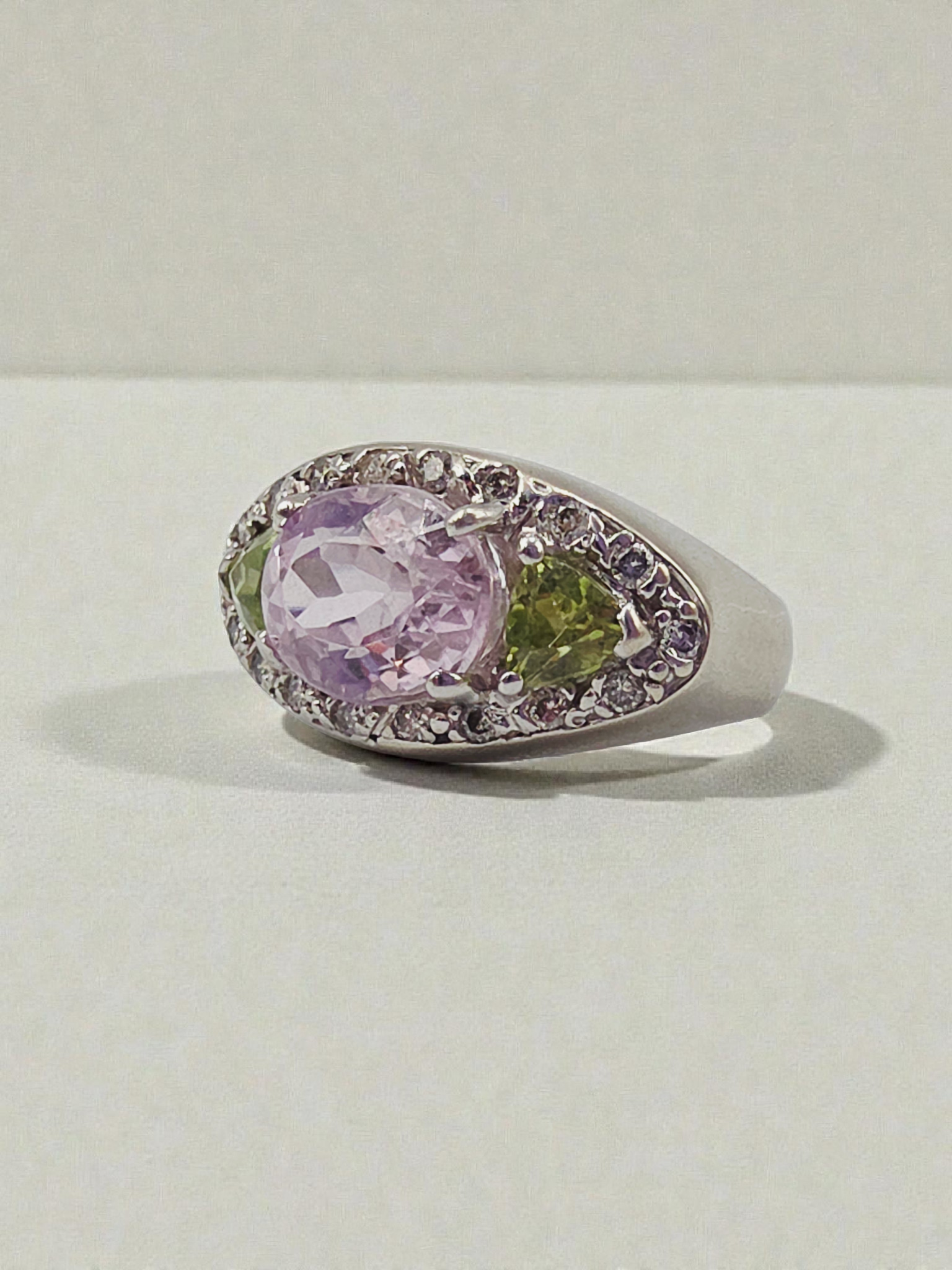 Valitutti Solid 14K White Gold Ring with Morganite, Peridot, and Diamonds - Sz 5