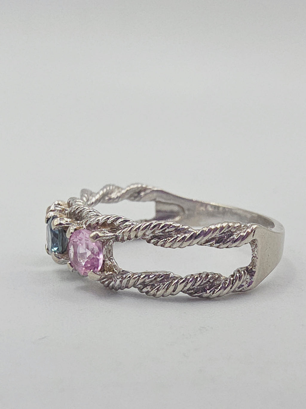 Solid 10K Gold Ring with Blue Spinel, Pink Topaz and Imperial Topaz - Size 7.5