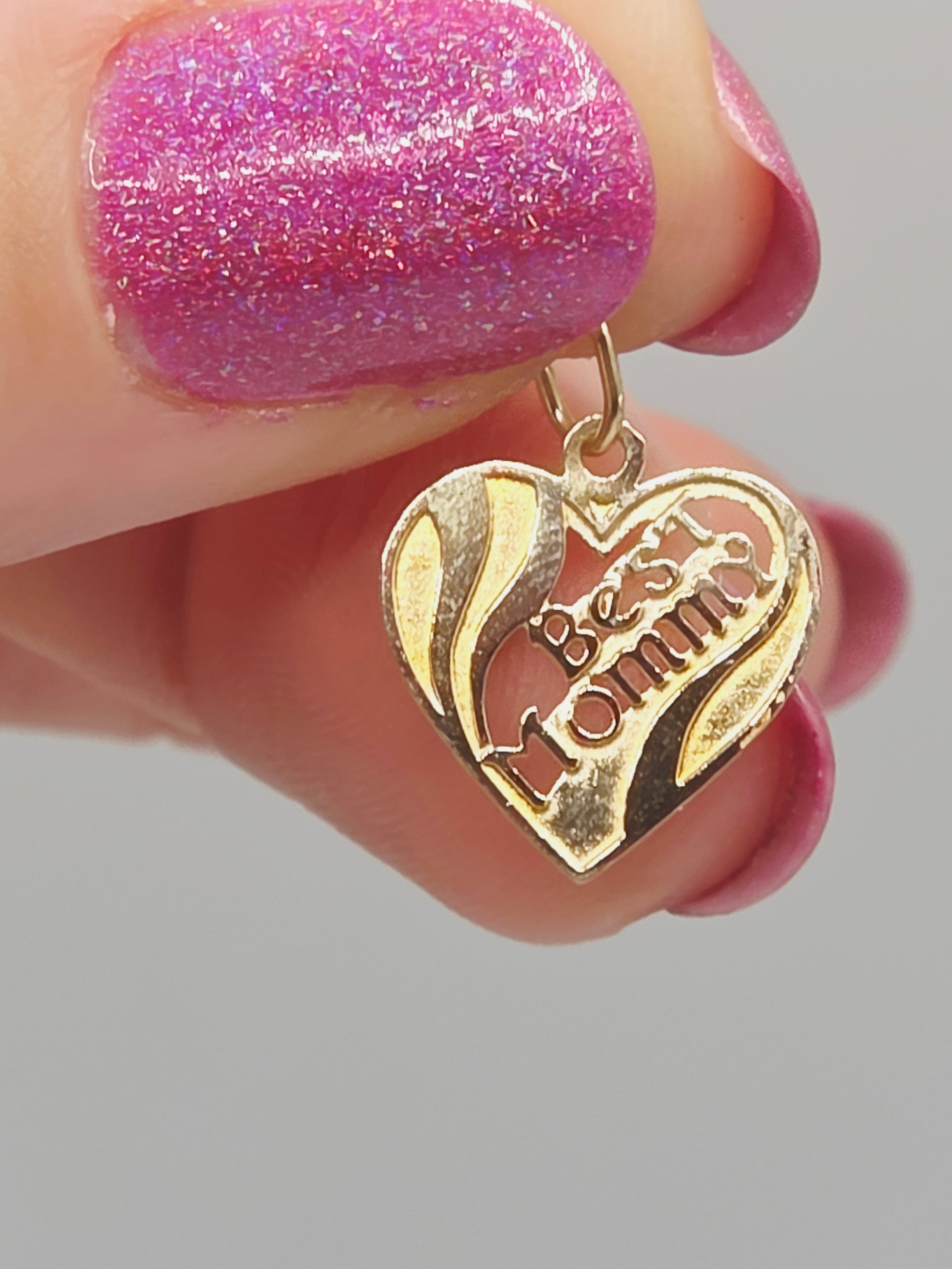 Solid 14K Yellow Gold Best Mommy Heart Necklace Pendant