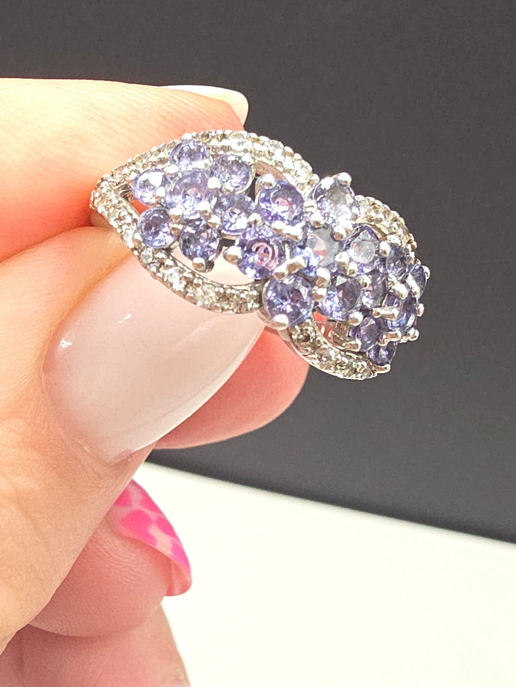 BBJ Sterling Silver Violet Periwinkle CZ Cubic Zirconia Cluster Ring - Size 6