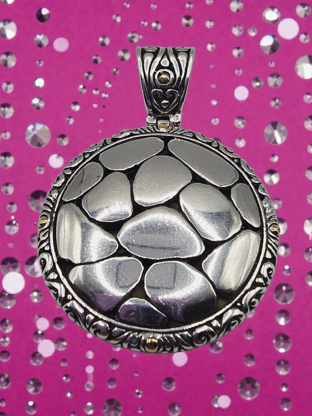 EFFY Sterling Silver Round Pebble Disc Necklace Pendant with 18K Gold Accents