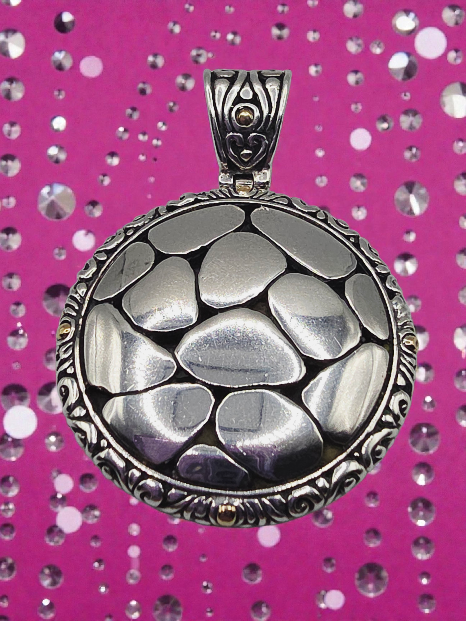 EFFY Sterling Silver Round Pebble Disc Necklace Pendant with 18K Gold Accents