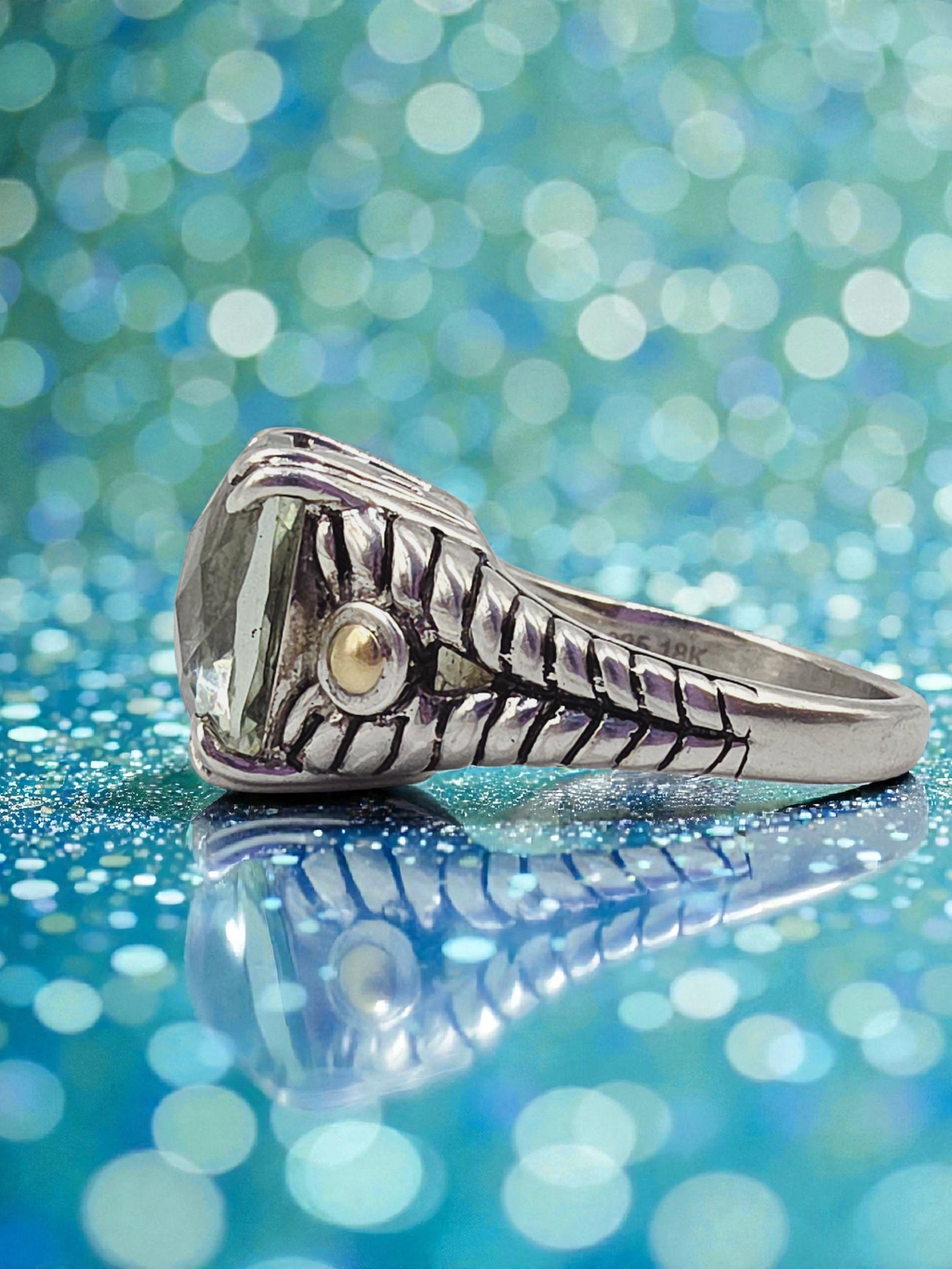 EFFY Sterling Silver Prasiolite Ring with Solid 18K Gold Accents - Size 7.25