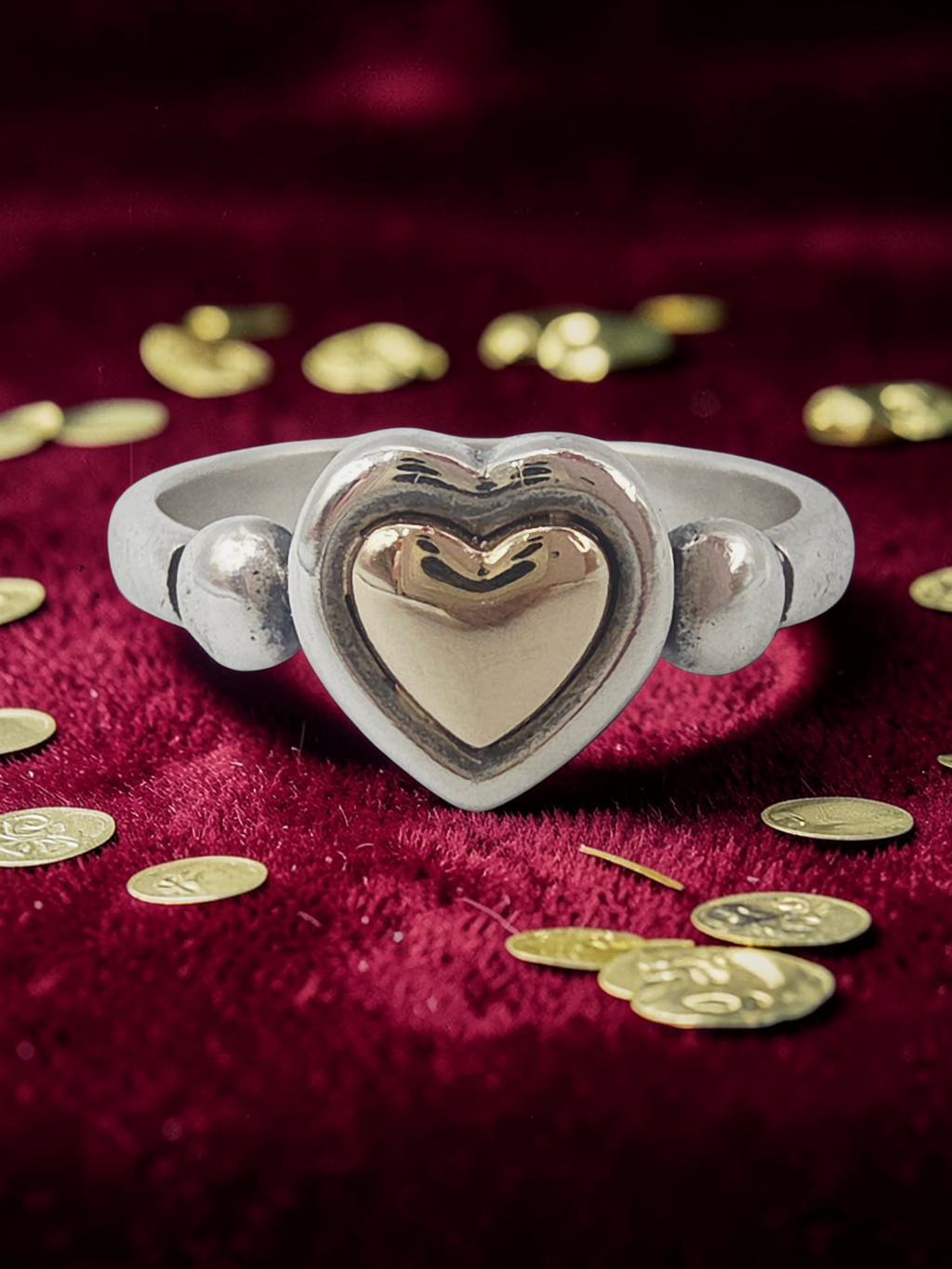 RETIRED James Avery True Heart Sterling Silver & 14K Gold Ring Sz 6.75 RARE HTF