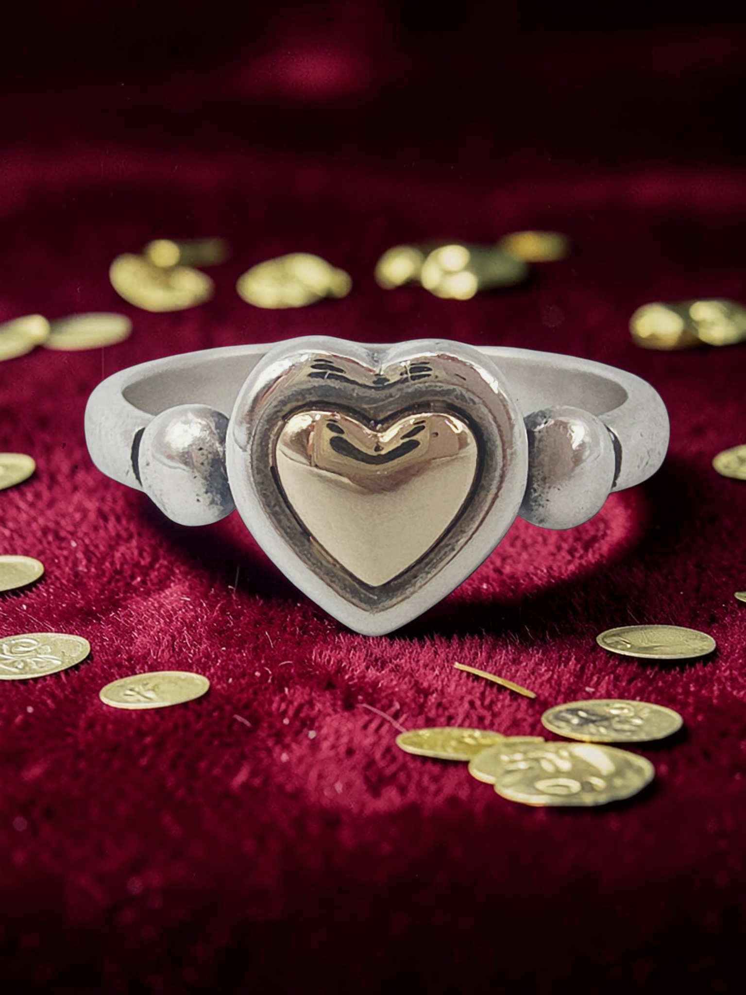 RETIRED James Avery True Heart Sterling Silver & 14K Gold Ring Sz 6.75 RARE HTF