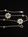 Solid 14K Yellow Gold Chain Necklace with Floral Pearl Accents - 15 Inches
