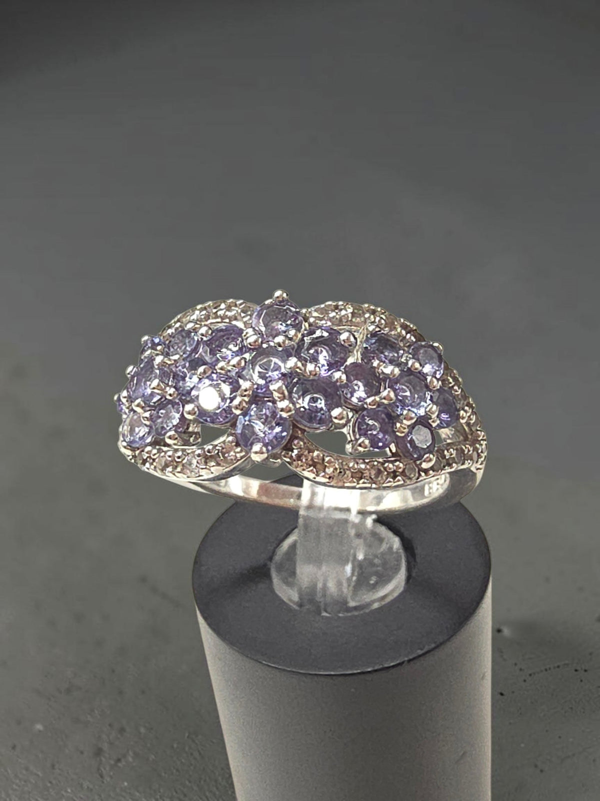 BBJ Sterling Silver Violet Periwinkle CZ Cubic Zirconia Cluster Ring - Size 6