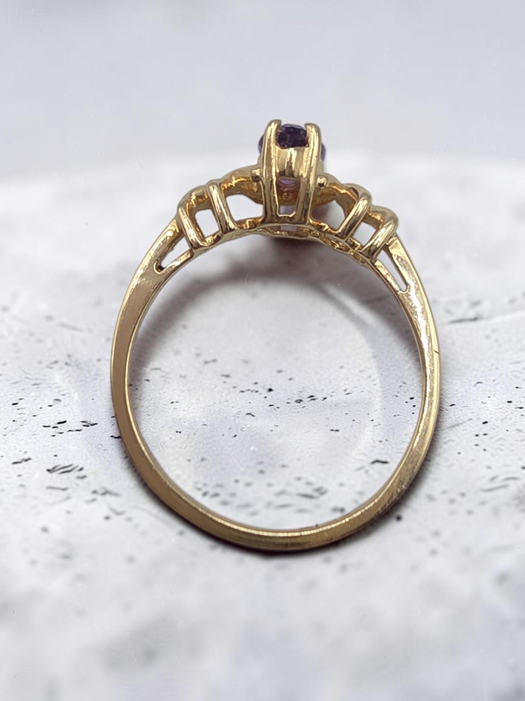 Ambras Fine Jewelry Solid 14K Yellow Gold Marquise Amethyst Ring - Size 5.75