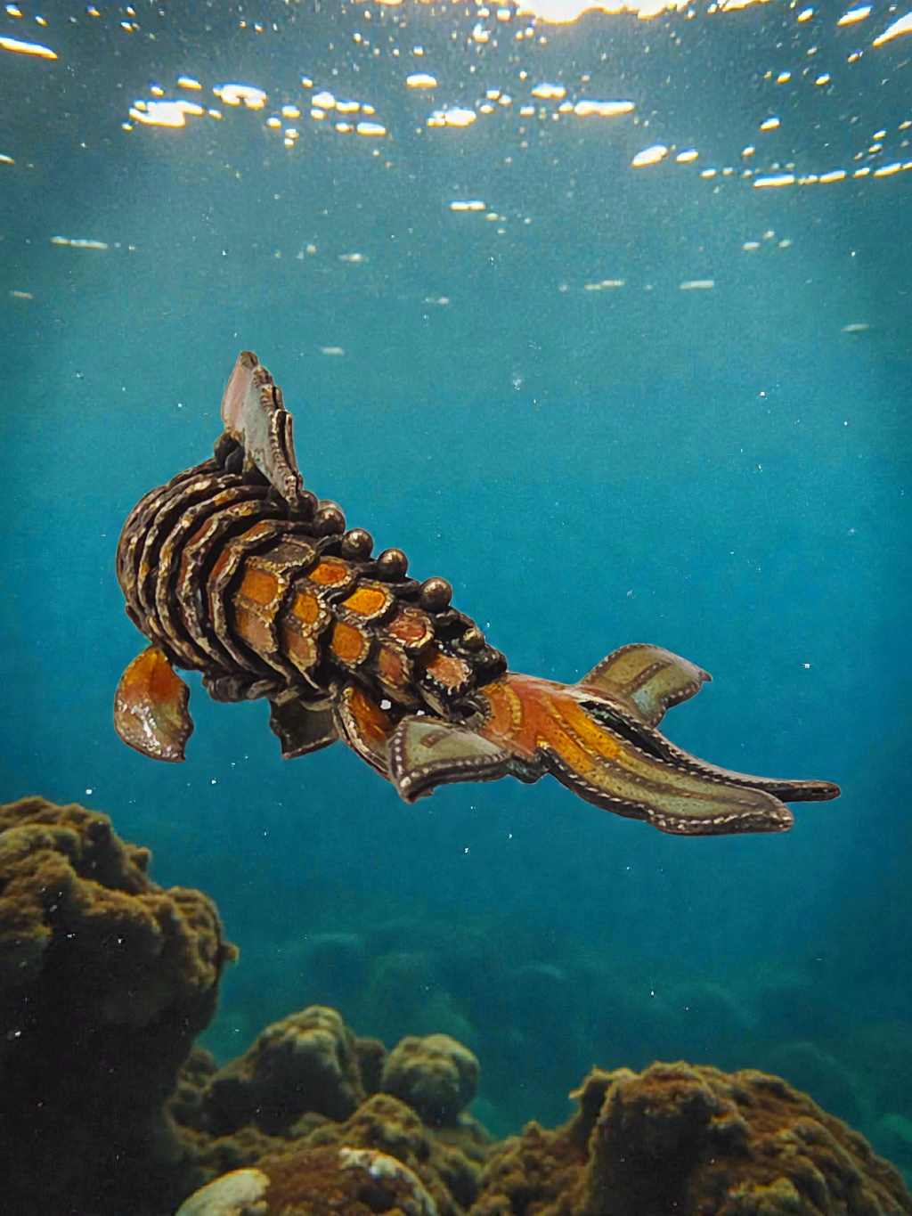 925 Sterling Silver Orange Enamel Koi Fish Articulating Necklace Pendant