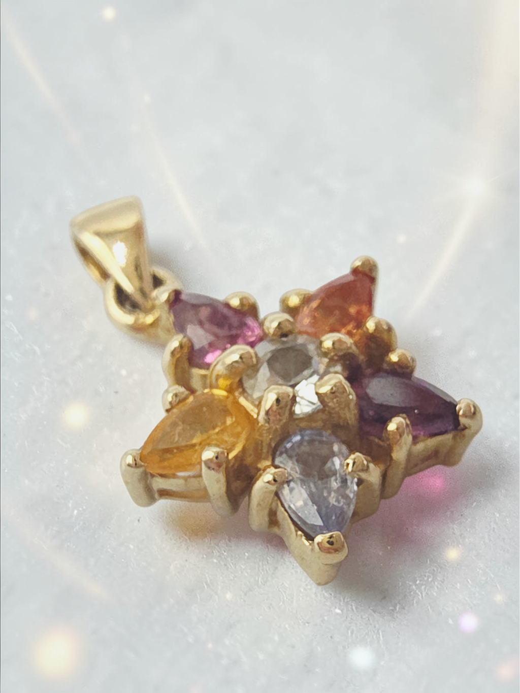Solid 10K Yellow Gold White Topaz Aquamarine Amethyst Citrine Rhodolite Star Pendant