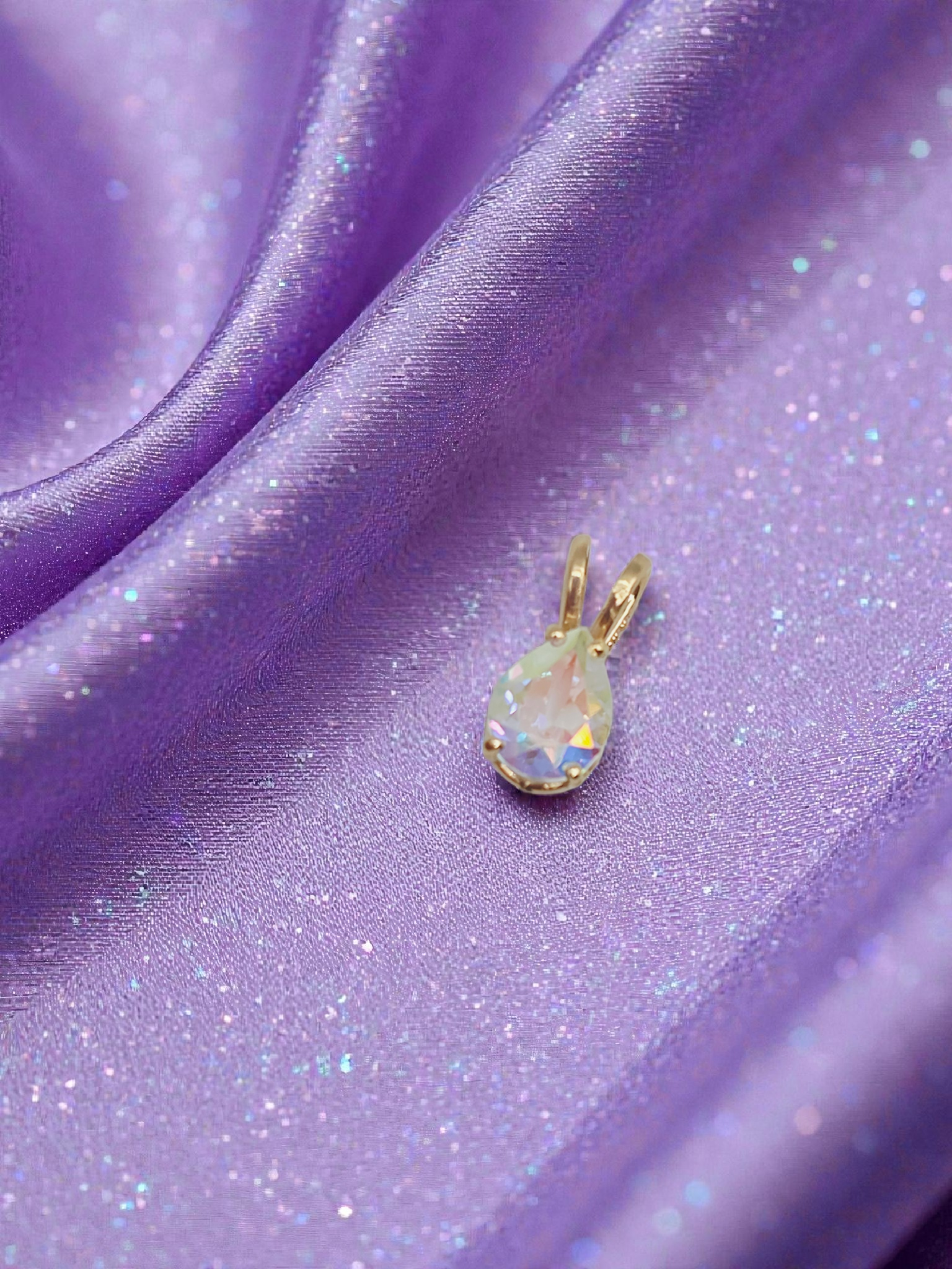 Solid 10K Yellow Gold Pendant with Pear Cut Rainbow Gemstone