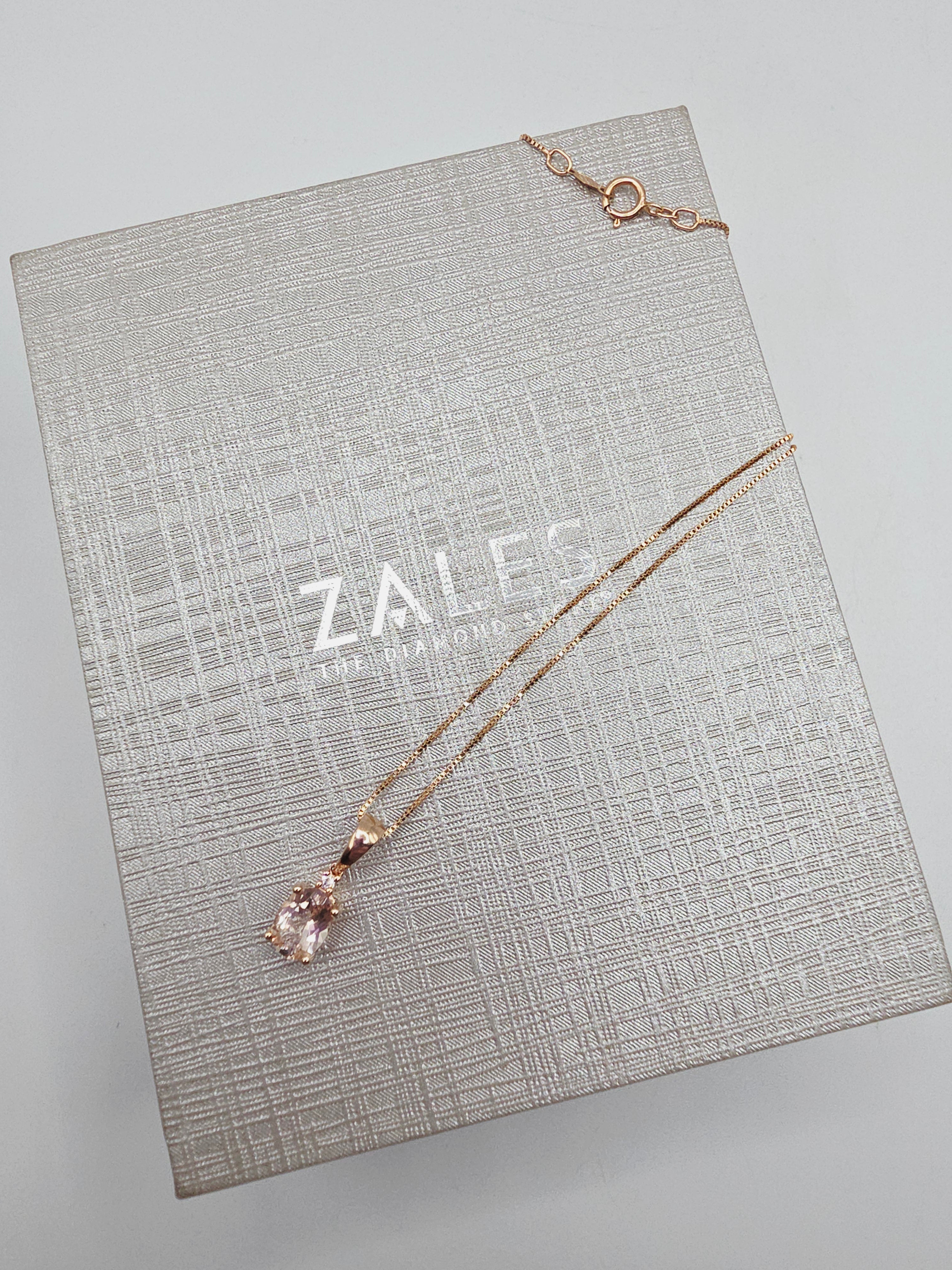 Solid 10K Yellow Gold Necklace with Morganite Pendant - 18 Inches