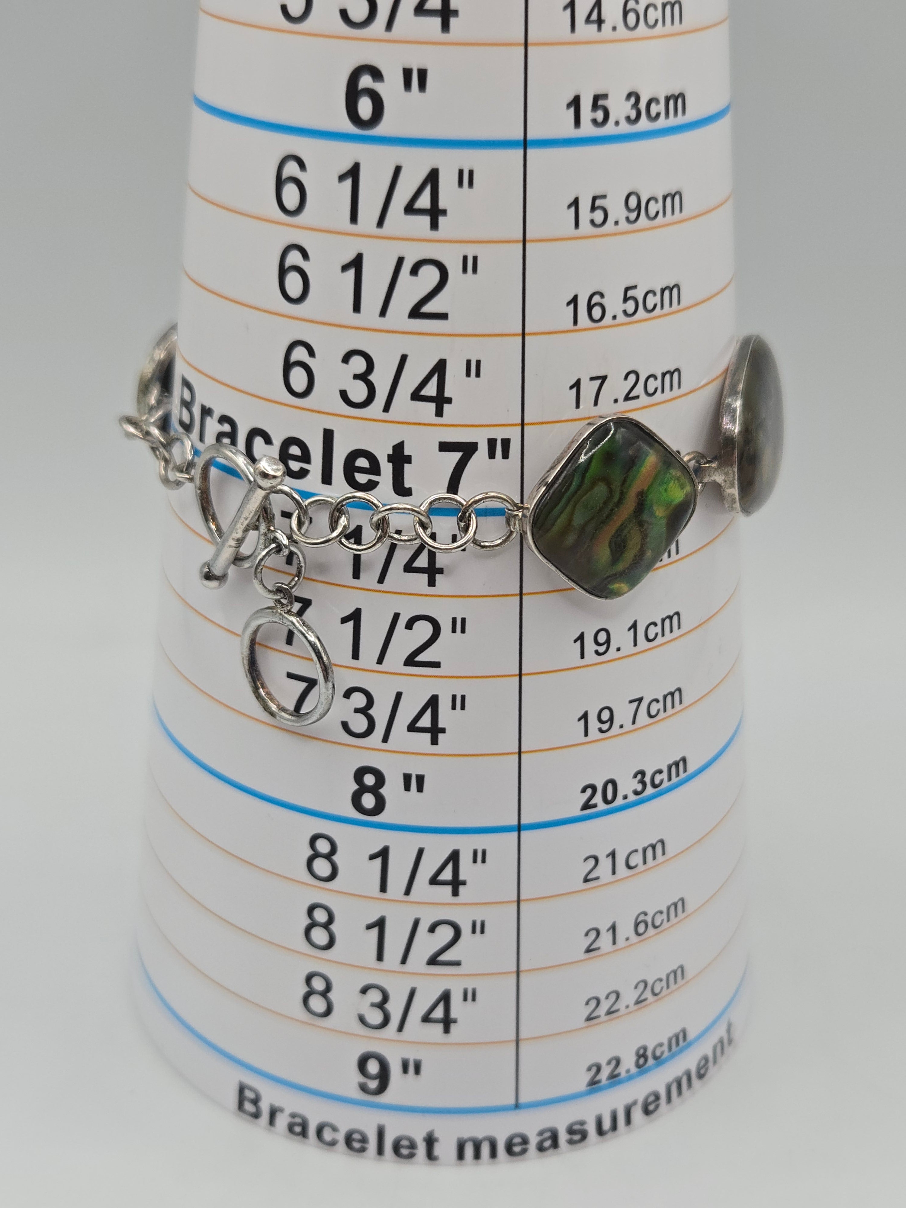 LUC Lucas Lameth 925 Sterling Silver Abalone Shell Toggle Bracelet 7-8 Inch