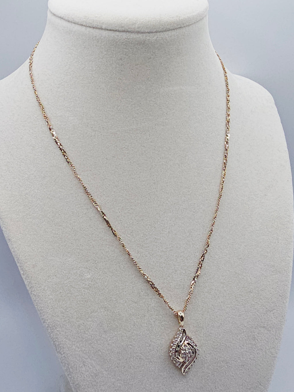 Solid 14K Gold Braided S-Link Chain Necklace with Solid 10K Diamond Pendant
