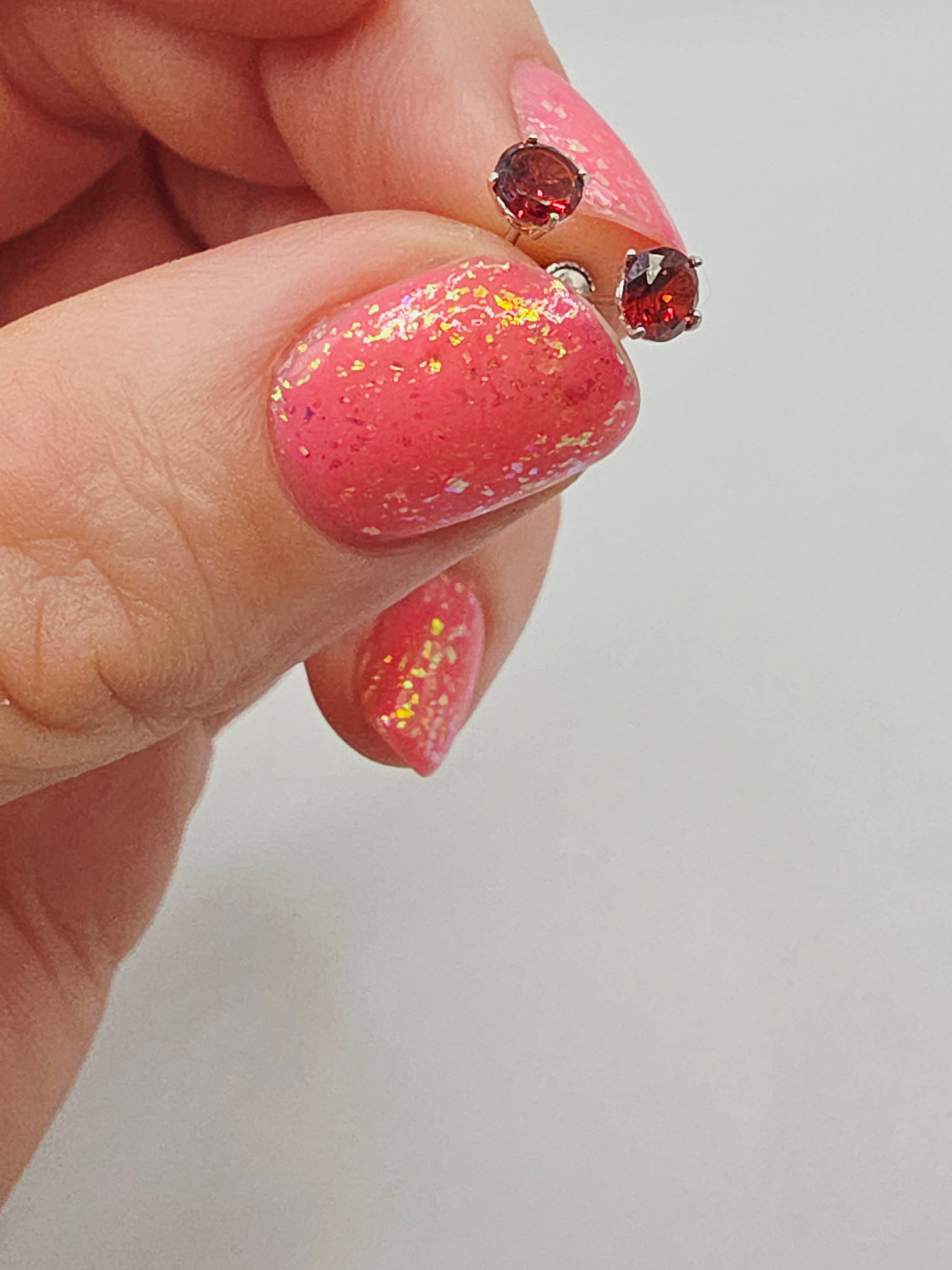 Solid 14K White Gold Garnet Stud Earrings - Screwbacks