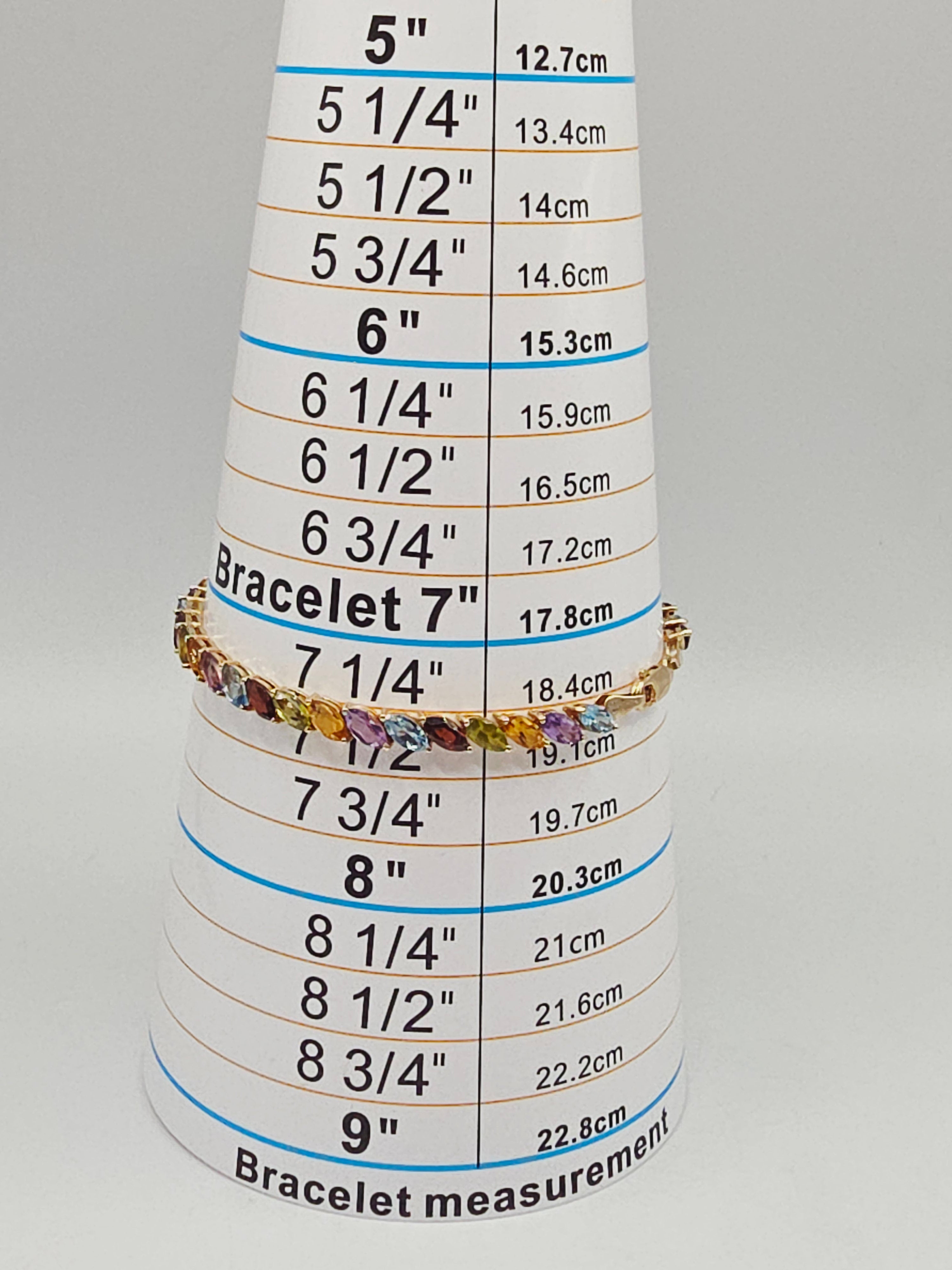 Solid 14K Gold Bracelet with Garnet, Topaz, Citrine, Peridot, Amethyst 7.25 Inch