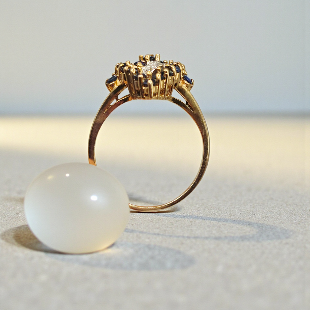 Solid 14K Gold Ring with Sapphires and Diamond Accents – Size 6.75