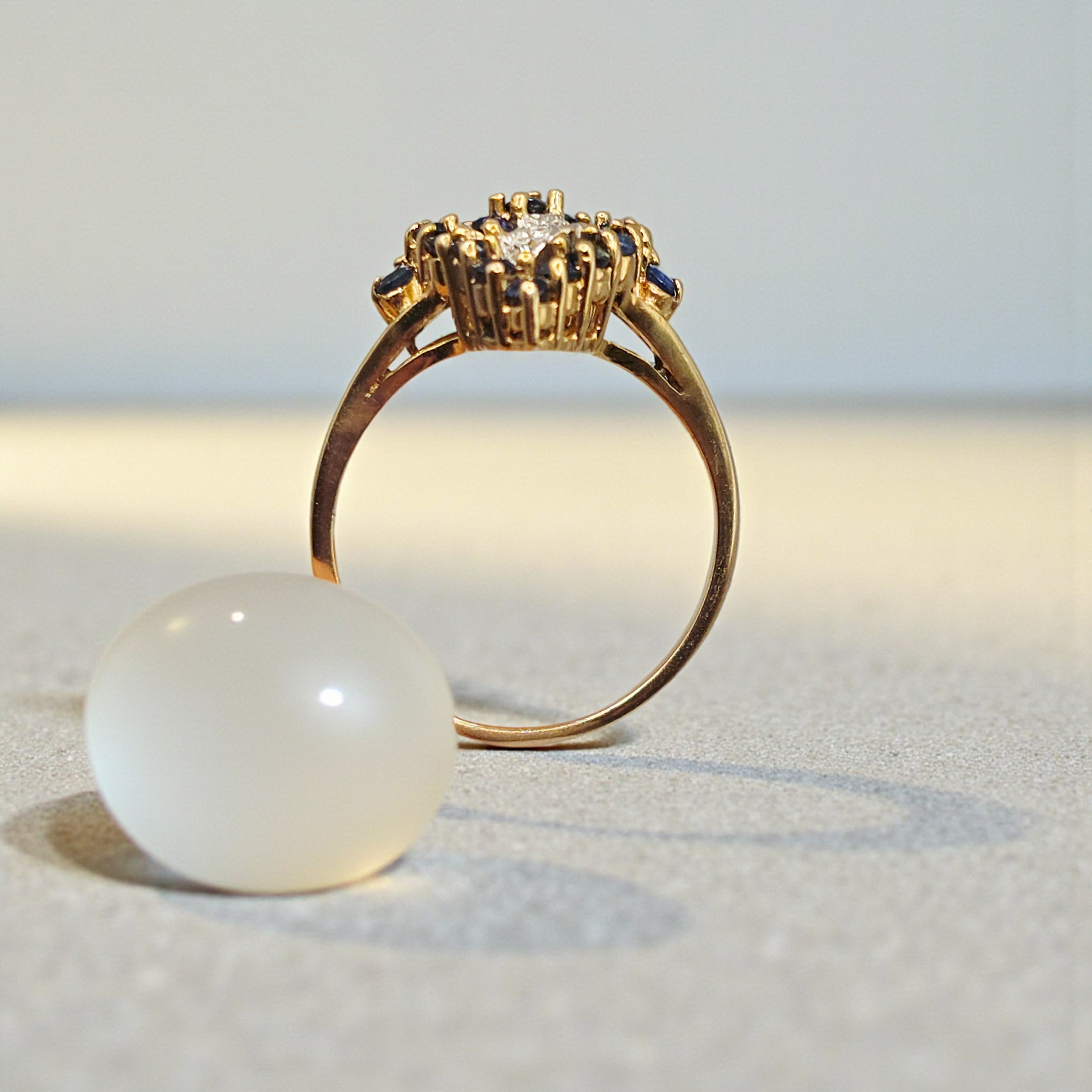 Solid 14K Gold Ring with Sapphires and Diamond Accents – Size 6.75