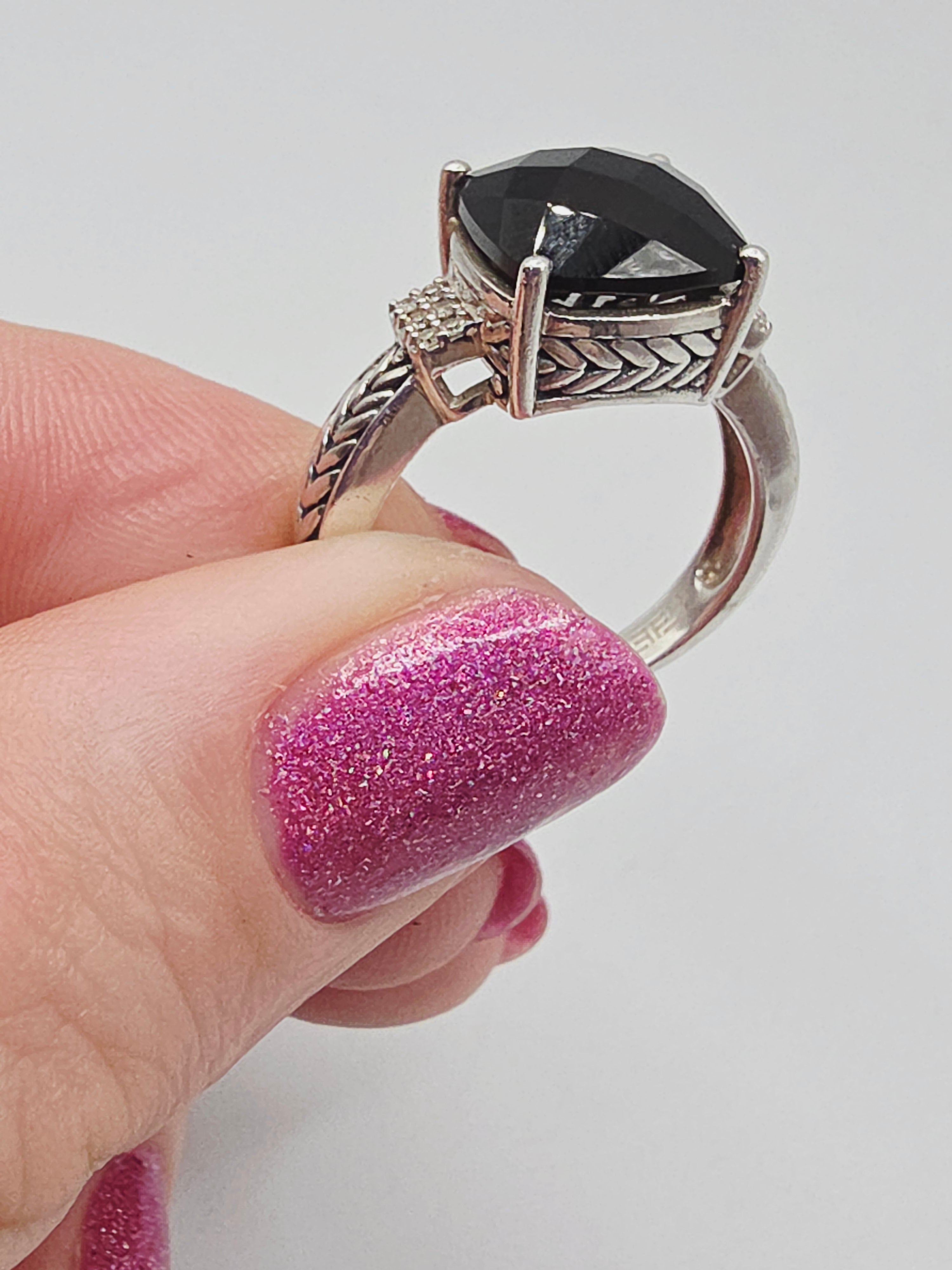 EFFY 925 Sterling Silver Ring with Black Onyx & Diamonds – Size 7