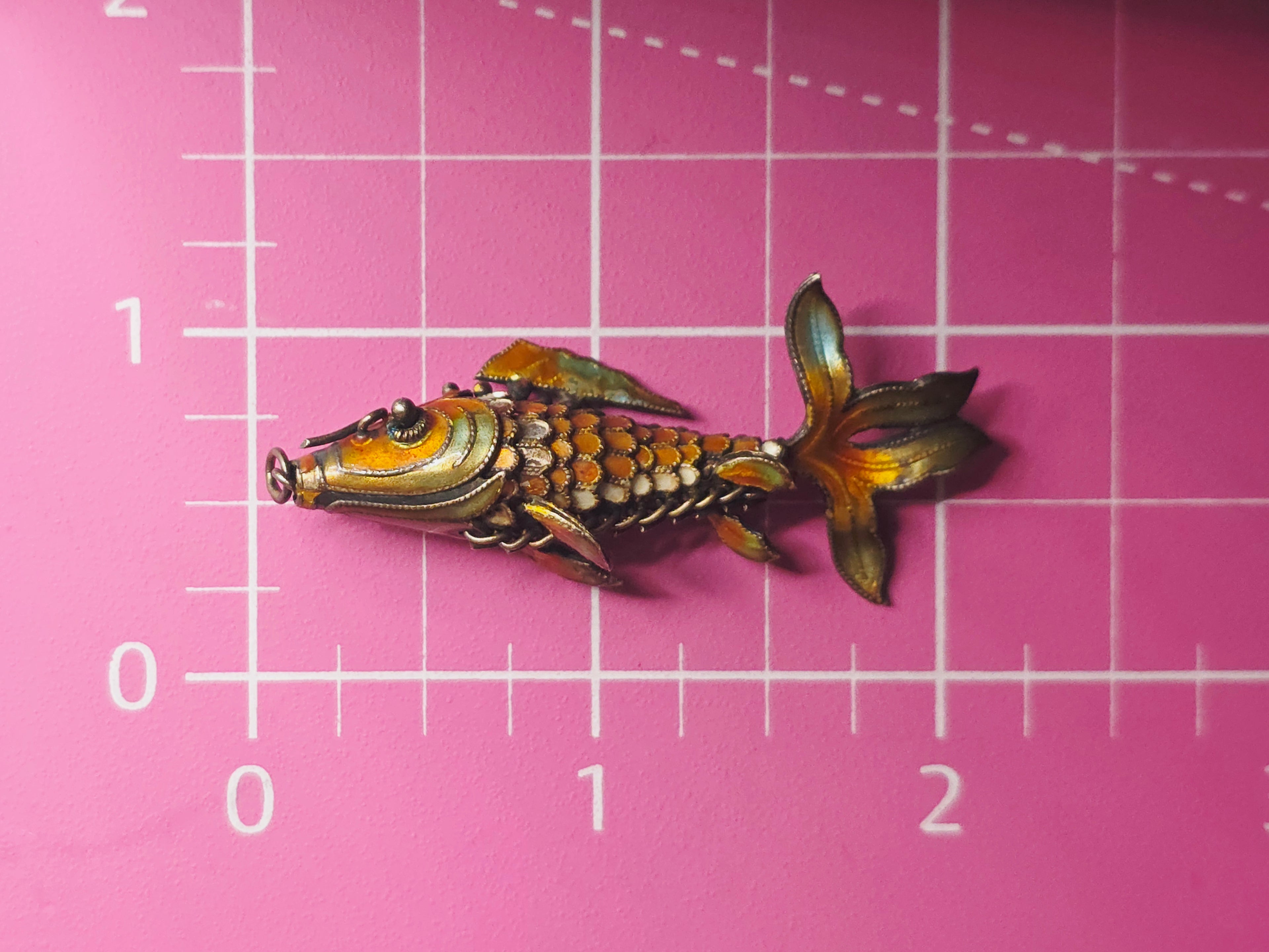 925 Sterling Silver Orange Enamel Koi Fish Articulating Necklace Pendant