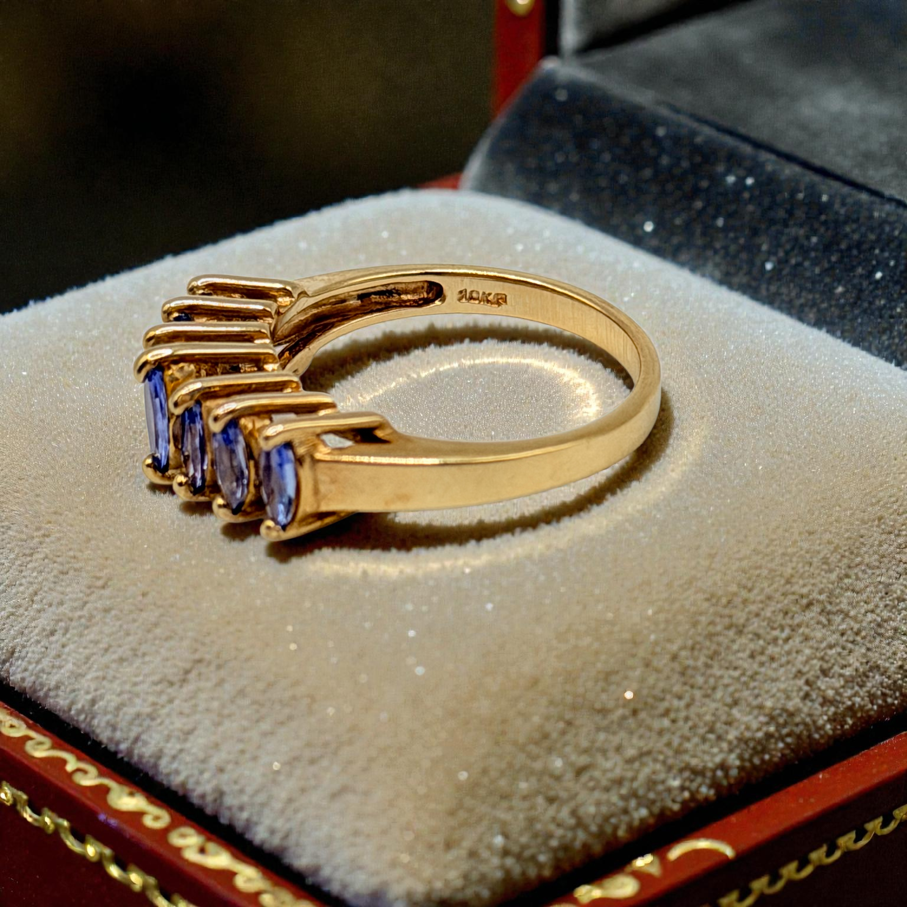 Solid 10K Yellow Gold Ring with Marquise Cut Tanzanite Size 6.75