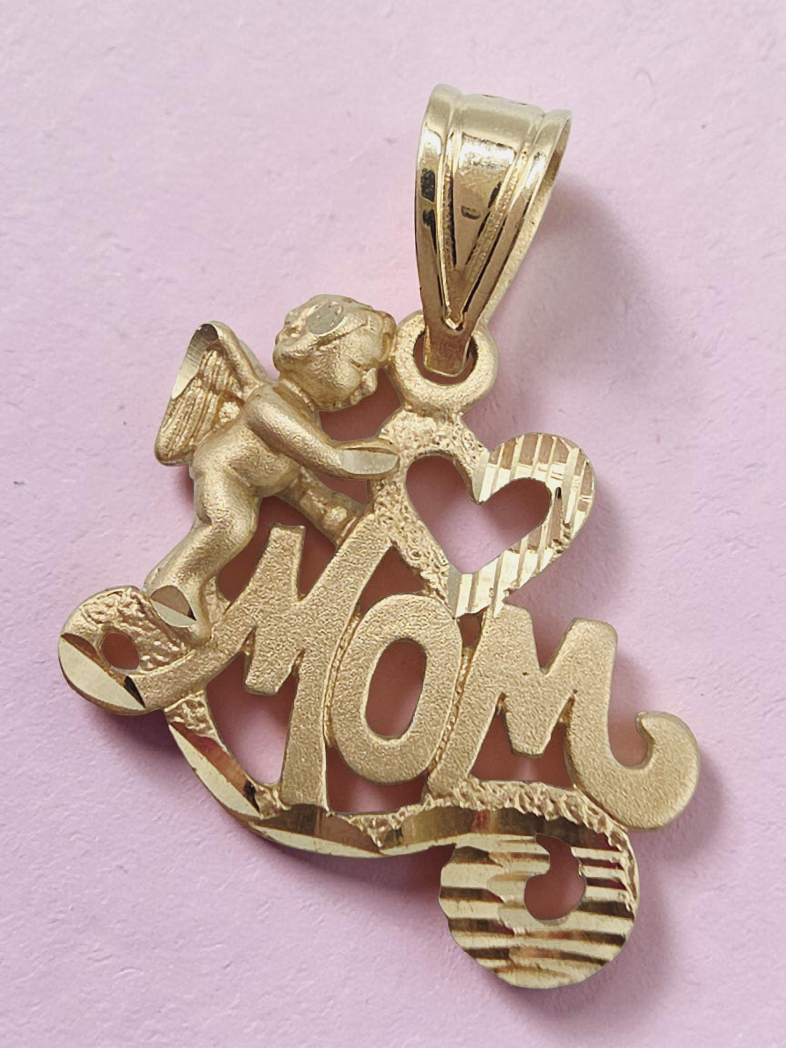 Michael Anthony Mom Heart Angel Cherub Solid 14K Yellow Gold Pendant