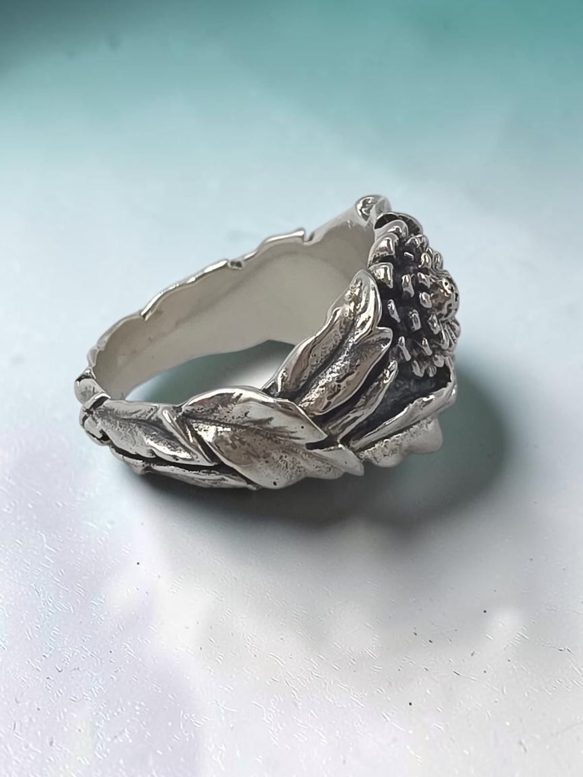 RETIRED Etah Love Sterling Silver Gothic Chrysanthemum Flower Band Ring - Size 5