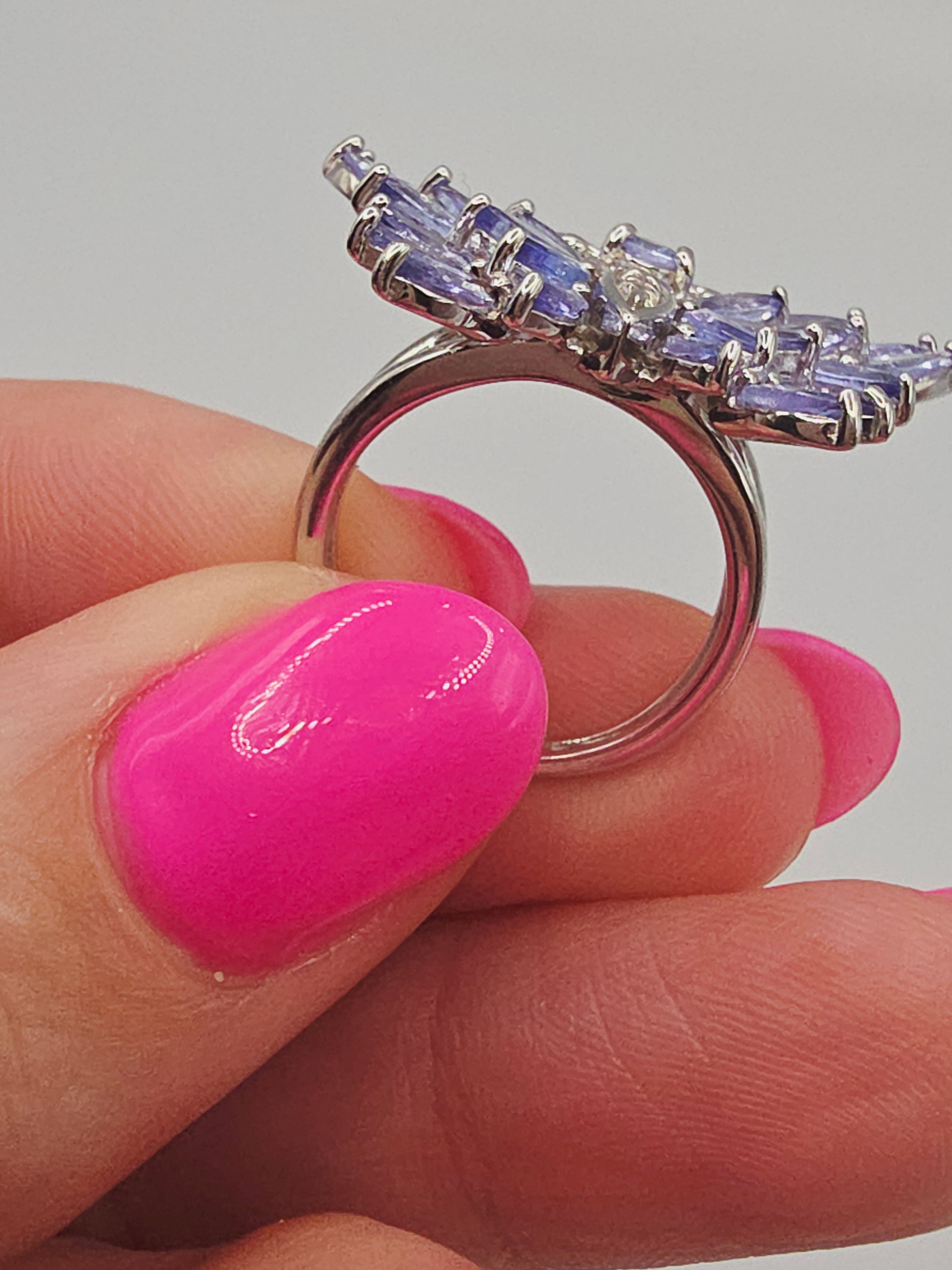 Sterling Silver Butterfly Ring with Iolite Wings and White Topaz Body - Size 5