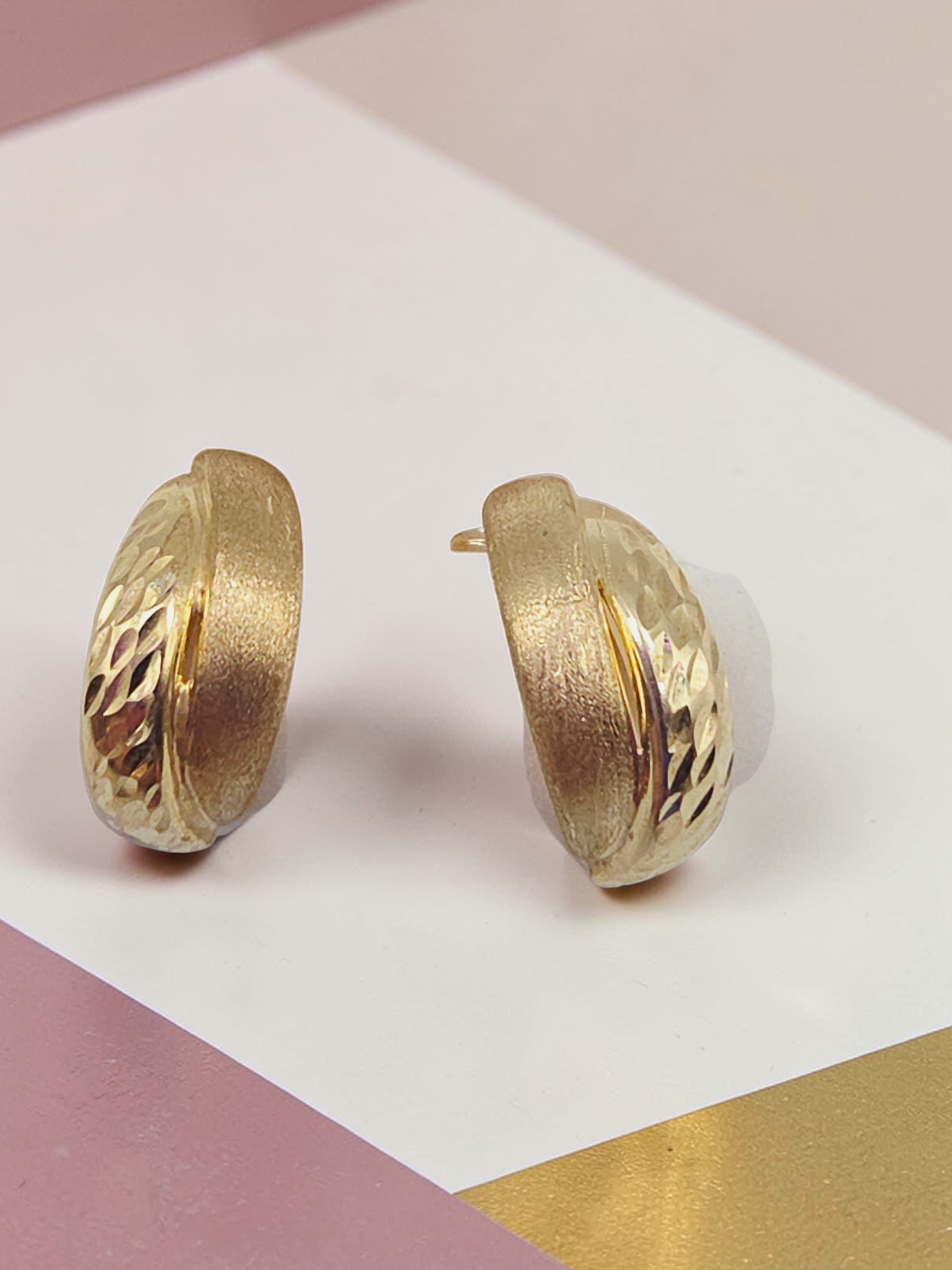 Solid 10K Yellow Gold Dual Textured Half-Hoop Earrings