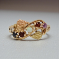 Solid 14K Yellow Gold Ring with Round Cut Opal, Garnet, Blue Topaz, Amethyst, and Diamond Size 8