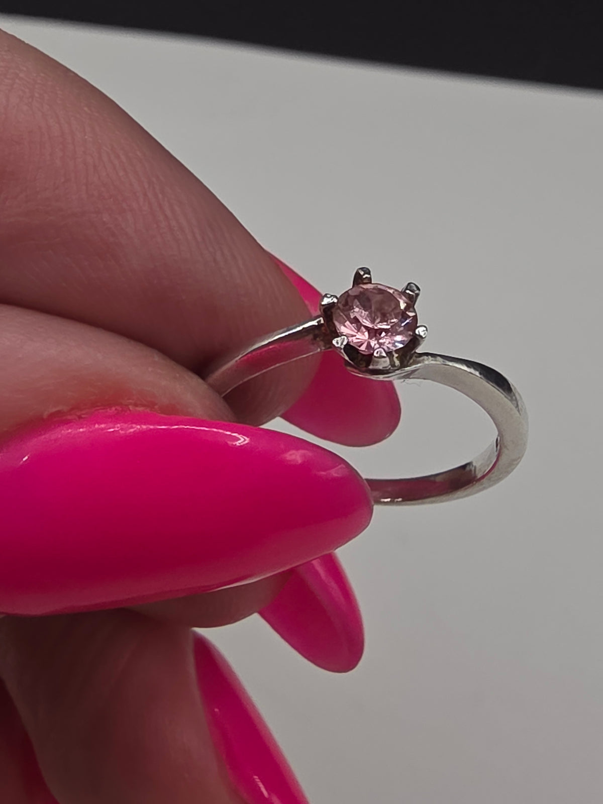 Sterling Silver Ring with Pink Gem Size 4.25