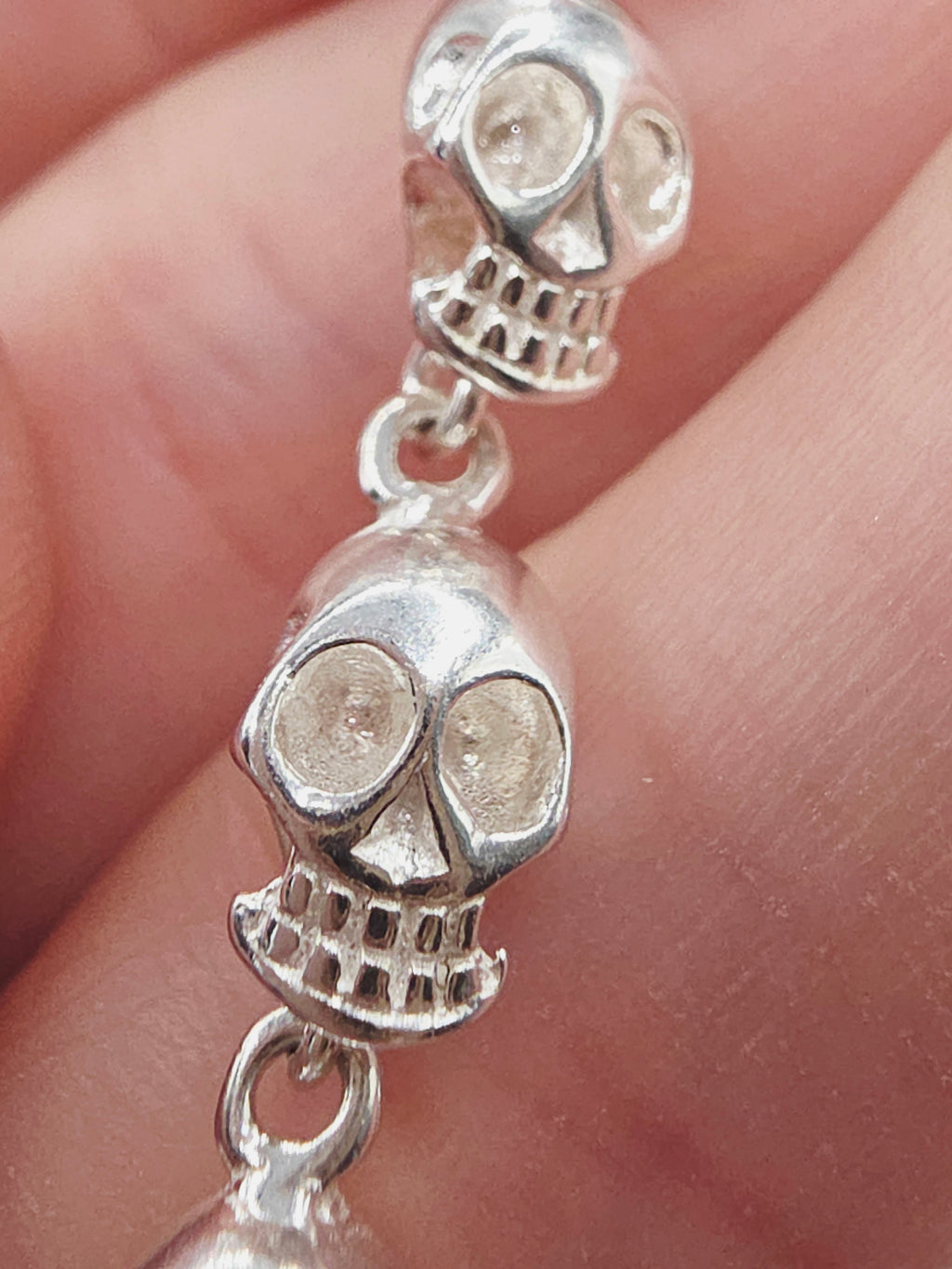 925 Sterling Silver Skull Bones Link Bracelet - 6.75 Inch