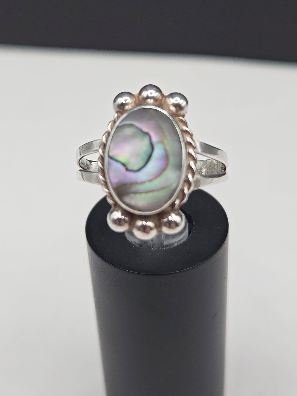 Vintage Taxco Mexico 925 Sterling Silver Abalone Shell Ring - Size 7.75