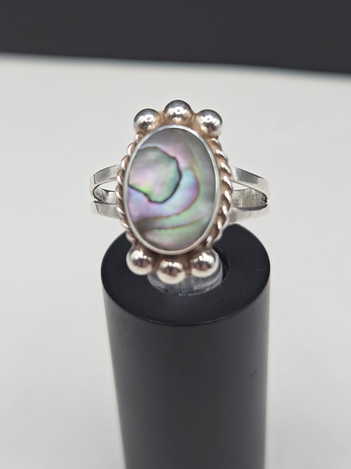 Vintage Taxco Mexico 925 Sterling Silver Abalone Shell Ring - Size 7.75