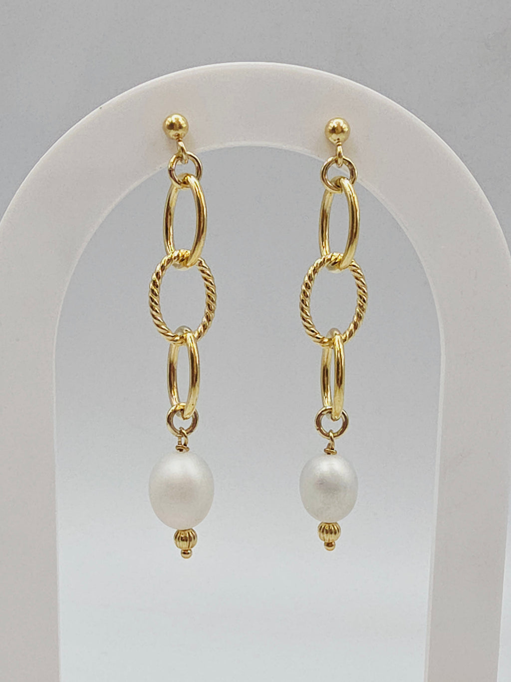 Veronese Gold Vermeil 925 Sterling Silver Pearl Italian Dangle Earrings - 2 Inch