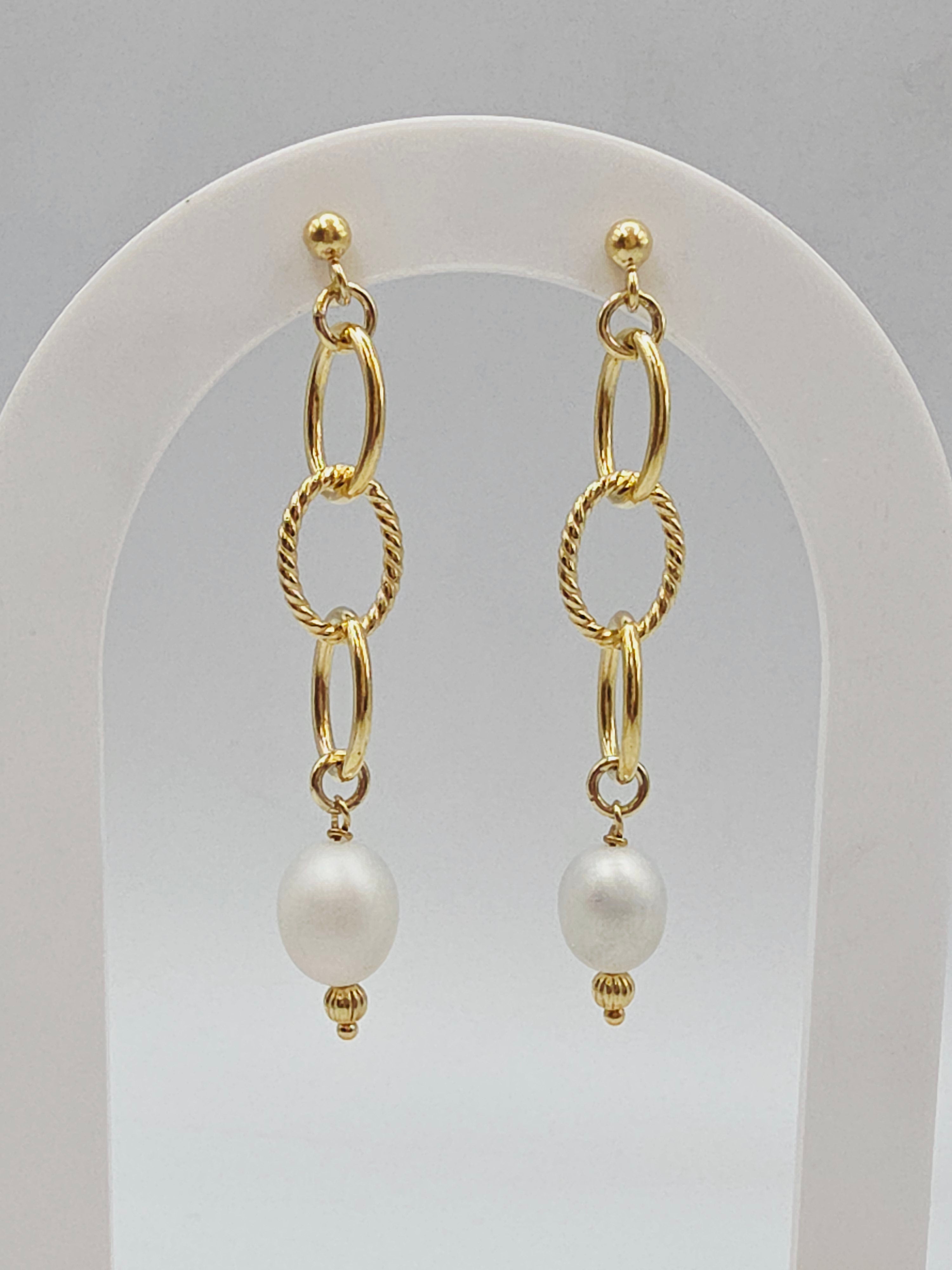 Veronese Gold Vermeil 925 Sterling Silver Pearl Italian Dangle Earrings - 2 Inch